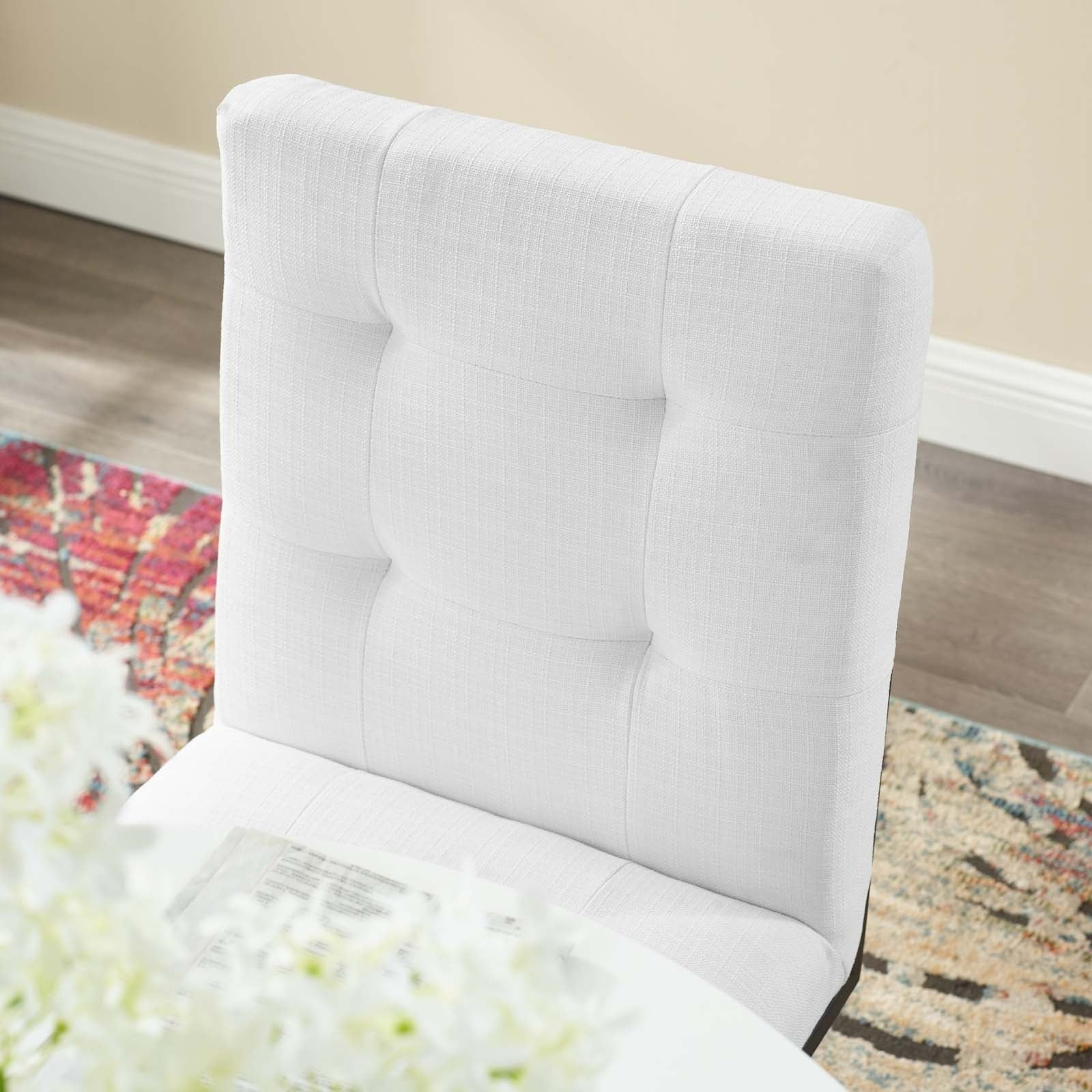 Glam Deco Upholstered Fabric Dining Chair with Black Stainless Steel Base - Image 6