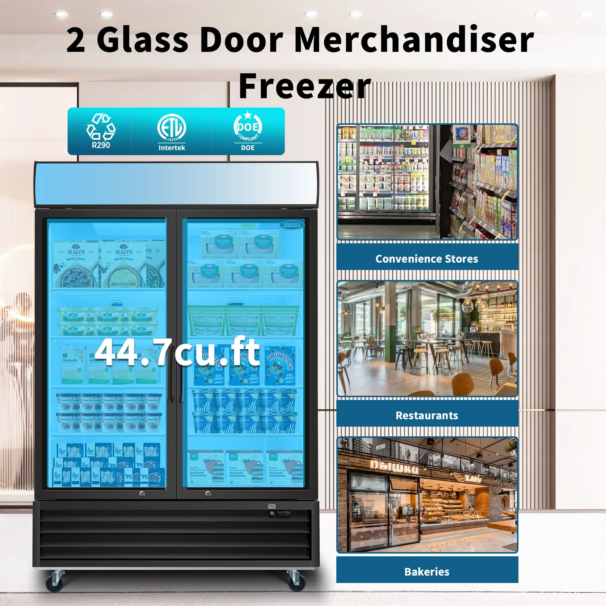 Glass Door Merchandiser Freezer Swing Door Commercial Reach-In Display Freezers With LED Top Panel Upright Freeze Storage - Image 14