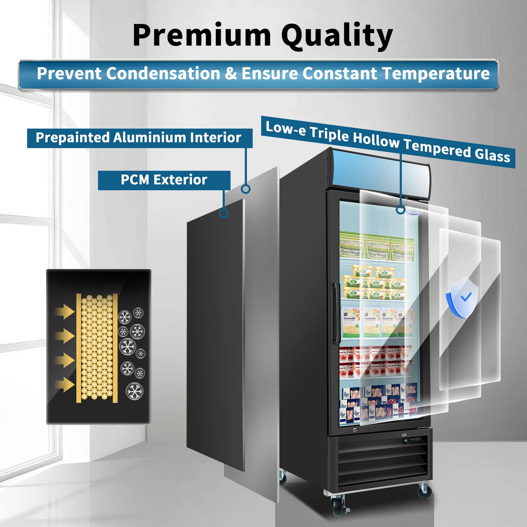 Glass Door Merchandiser Freezer Swing Door Commercial Reach-In Display Freezers With LED Top Panel Upright Freeze Storage - Image 15