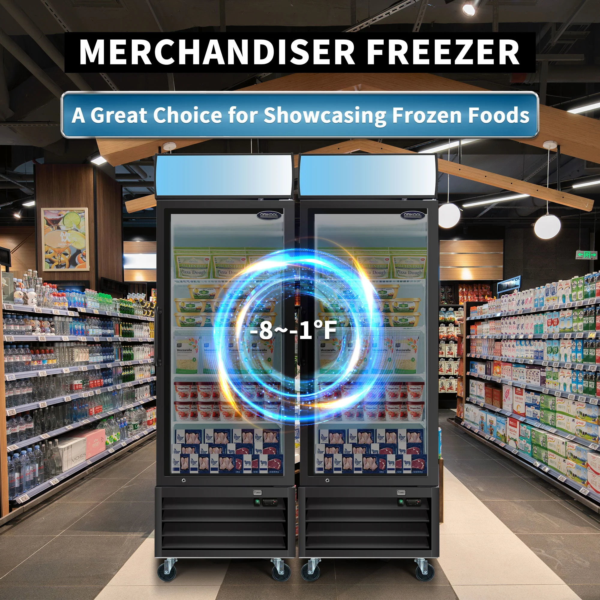 Glass Door Merchandiser Freezer Swing Door Commercial Reach-In Display Freezers With LED Top Panel Upright Freeze Storage - Image 16