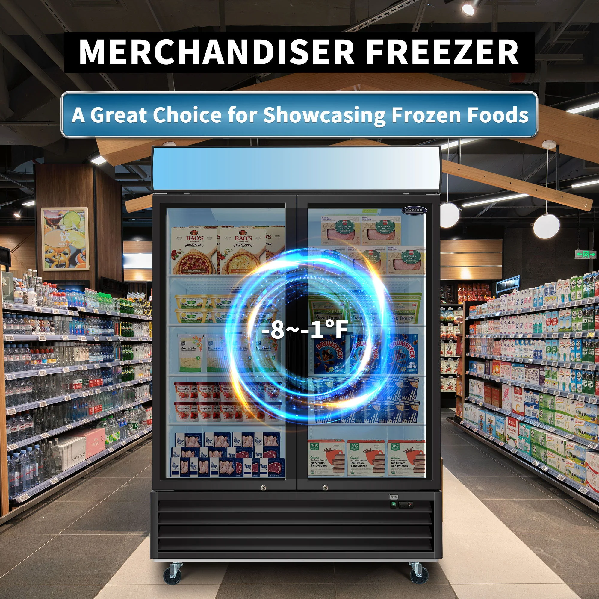 Glass Door Merchandiser Freezer Swing Door Commercial Reach-In Display Freezers With LED Top Panel Upright Freeze Storage - Image 17