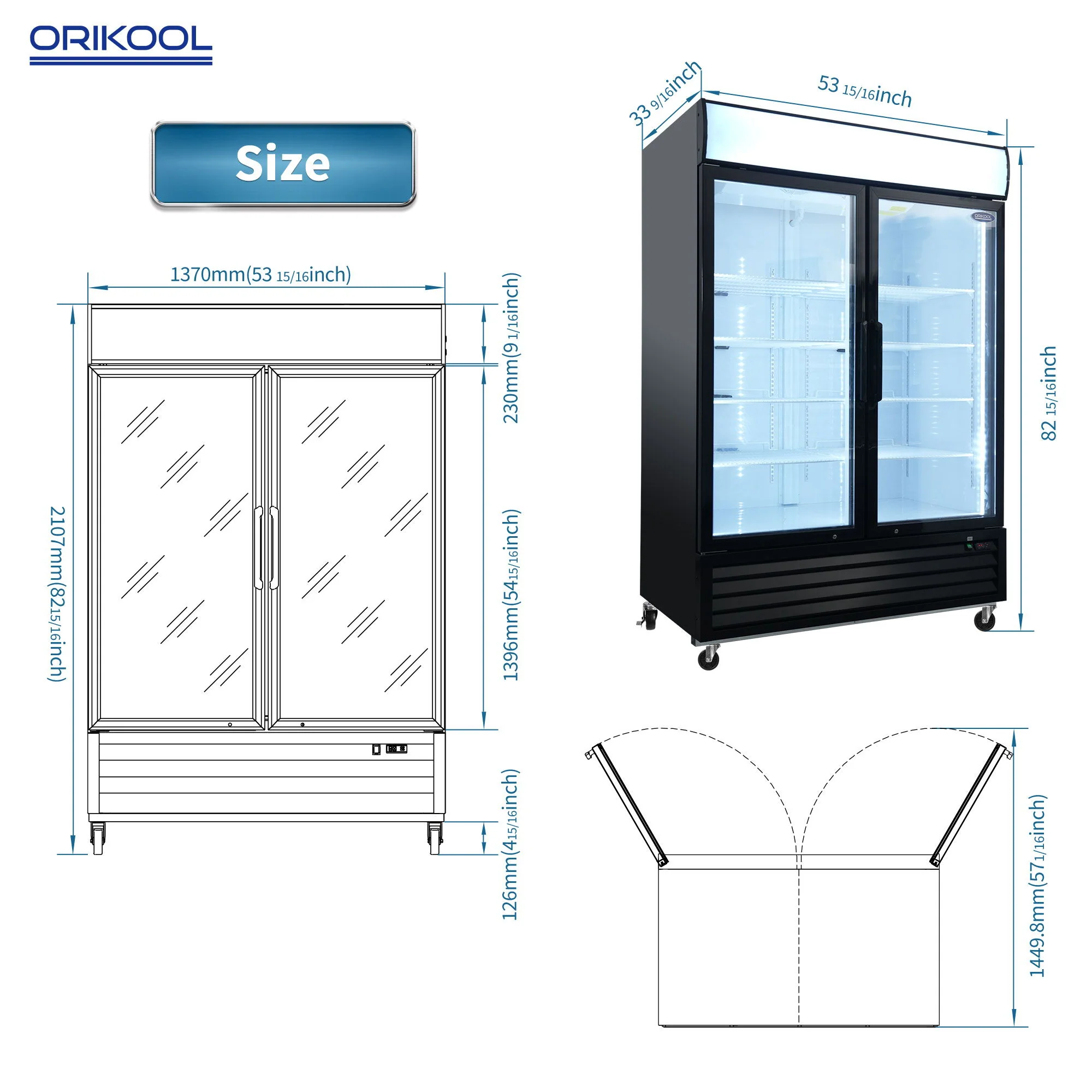 Glass Door Merchandiser Freezer Swing Door Commercial Reach-In Display Freezers With LED Top Panel Upright Freeze Storage - Image 18