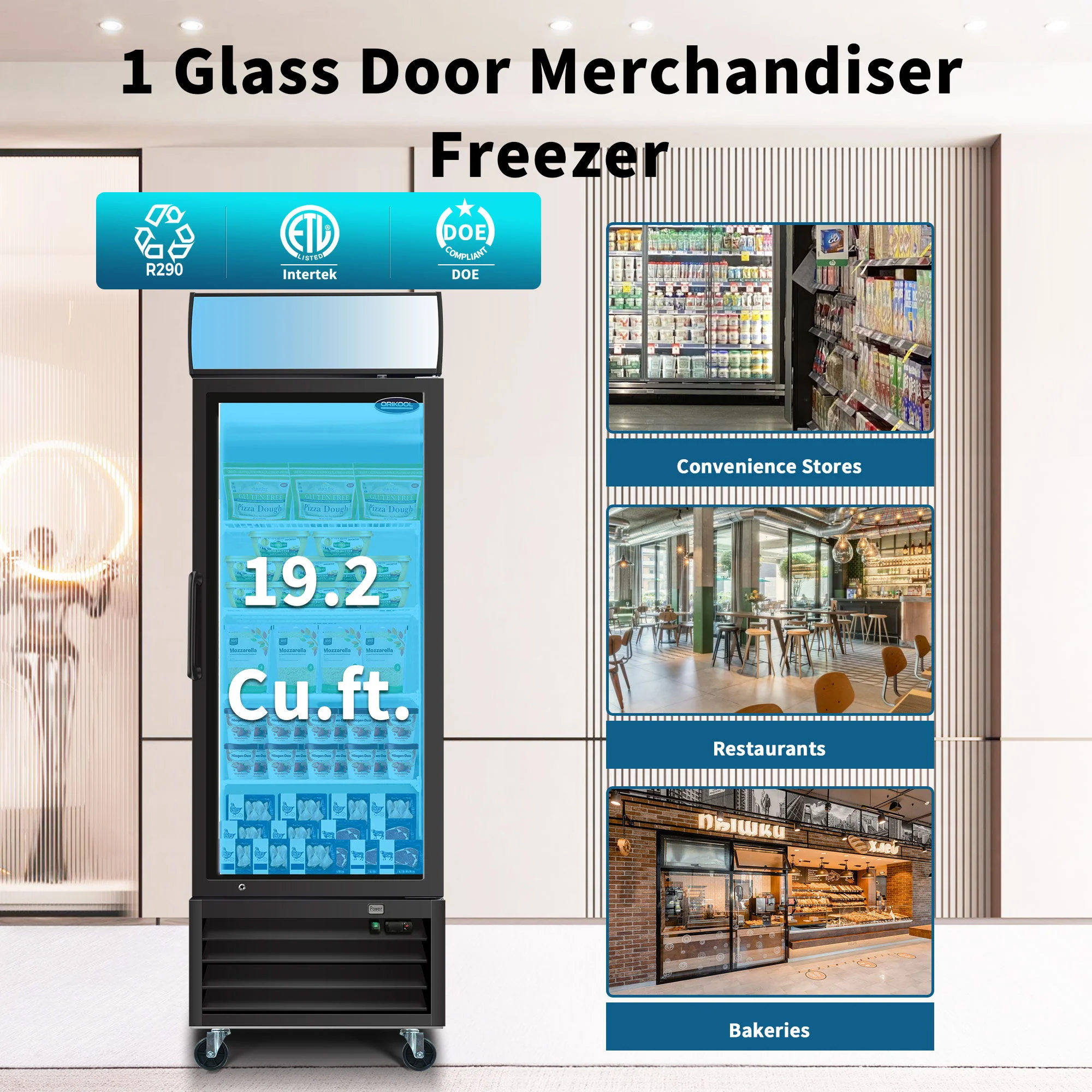 Glass Door Merchandiser Freezer Swing Door Commercial Reach-In Display Freezers With LED Top Panel Upright Freeze Storage - Image 4
