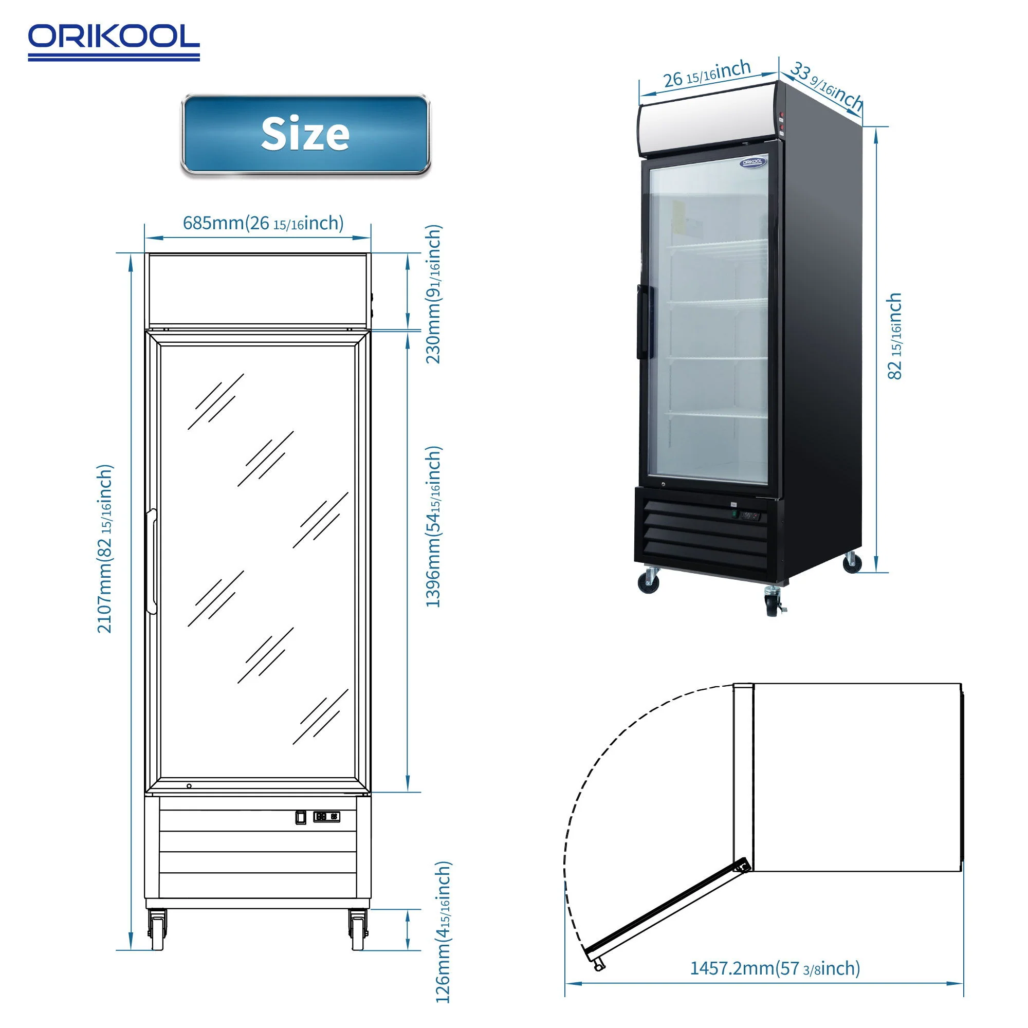 Glass Door Merchandiser Freezer Swing Door Commercial Reach-In Display Freezers With LED Top Panel Upright Freeze Storage - Image 5