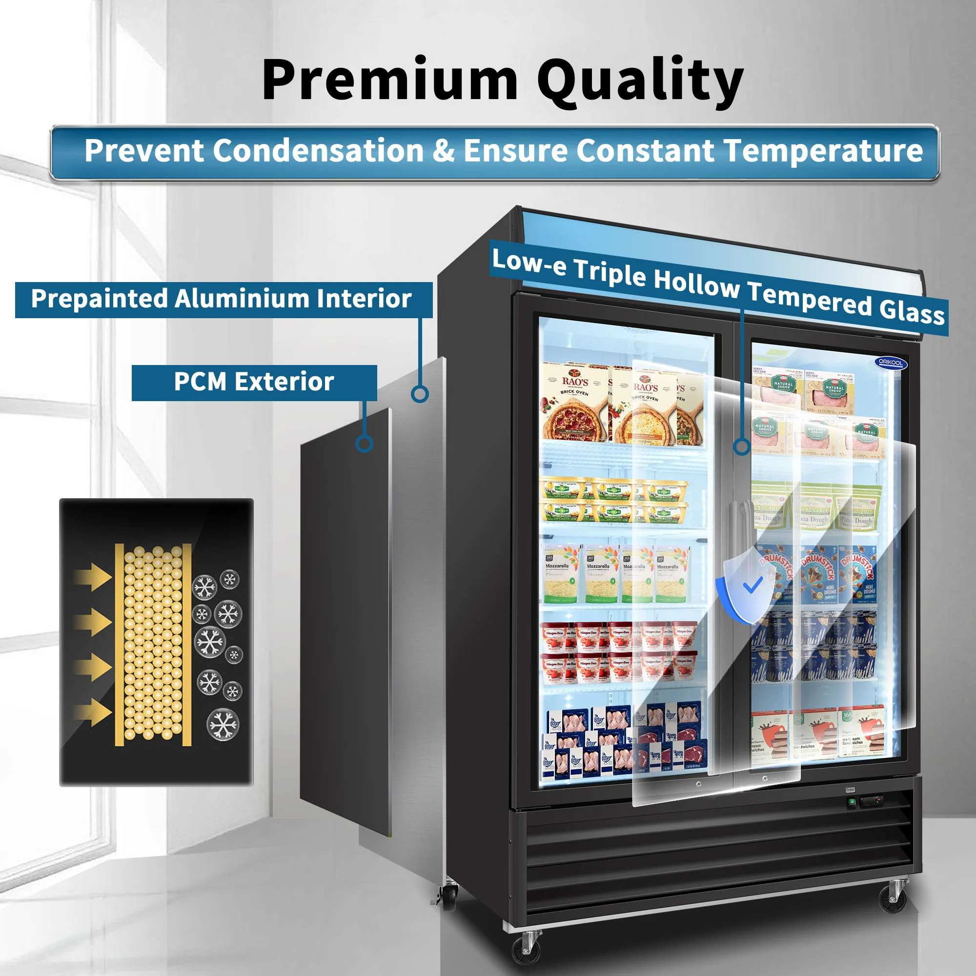 Glass Door Merchandiser Freezer Swing Door Commercial Reach-In Display Freezers With LED Top Panel Upright Freeze Storage - Image 6