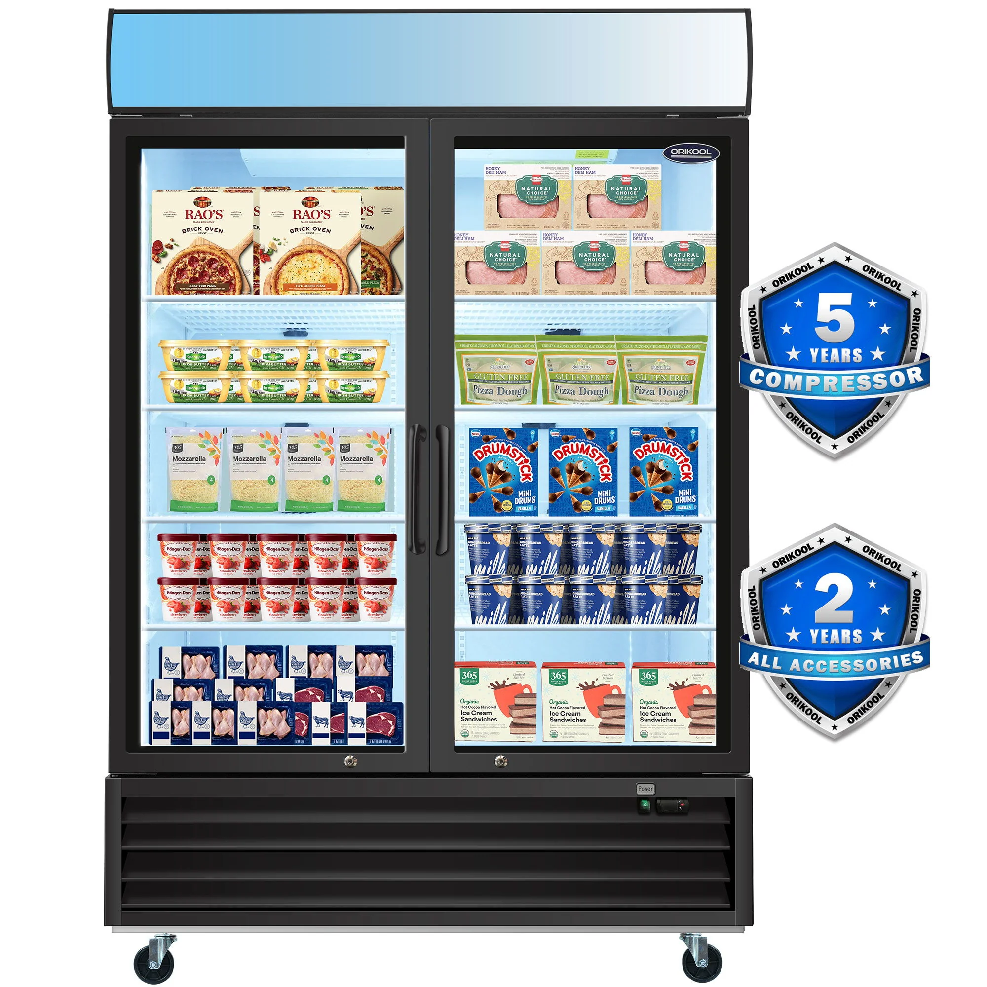 Glass Door Merchandiser Freezer Swing Door Commercial Reach-In Display Freezers With LED Top Panel Upright Freeze Storage - Image 7