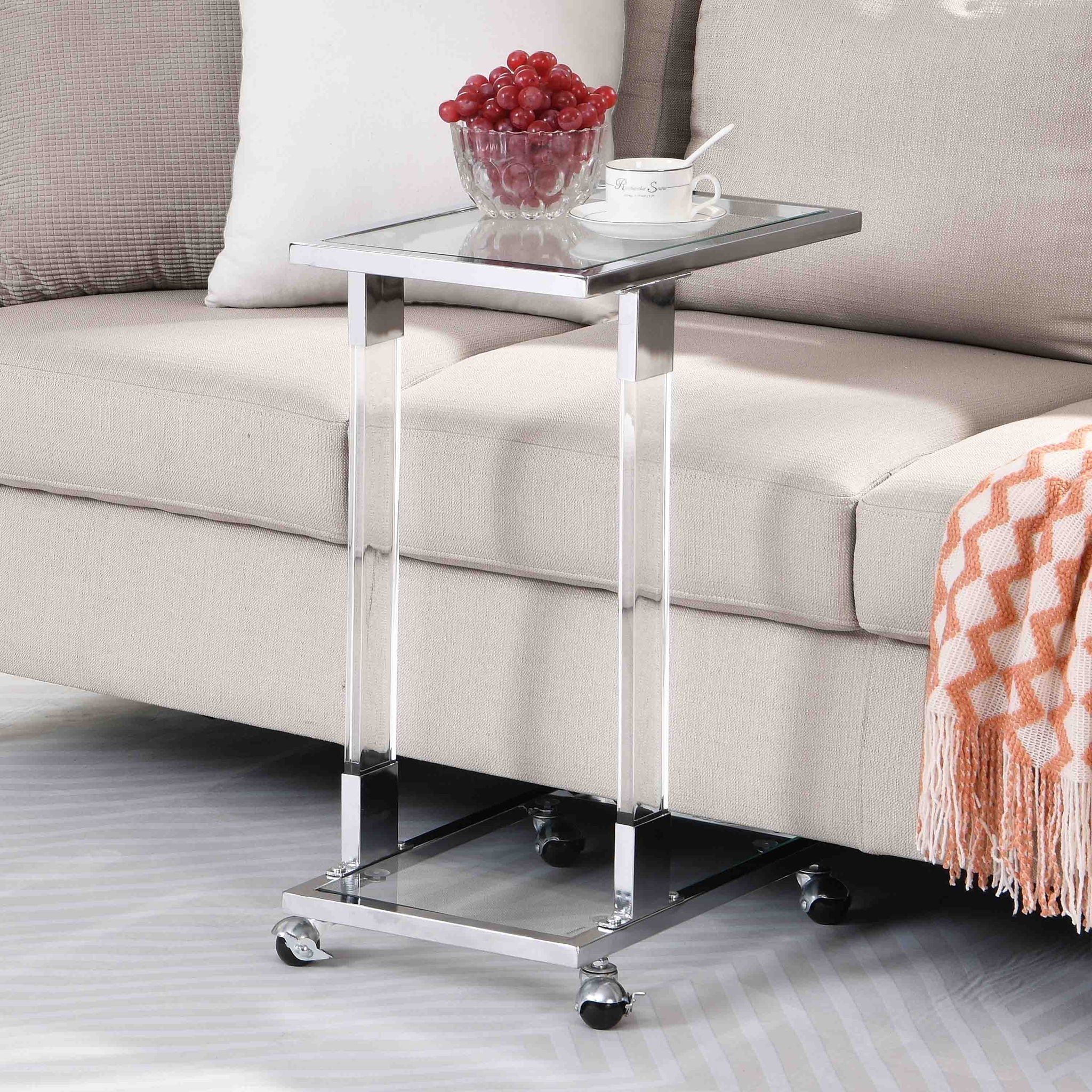 Glass Top C Shape Square Table With Metal Base For Living Room - Image 14