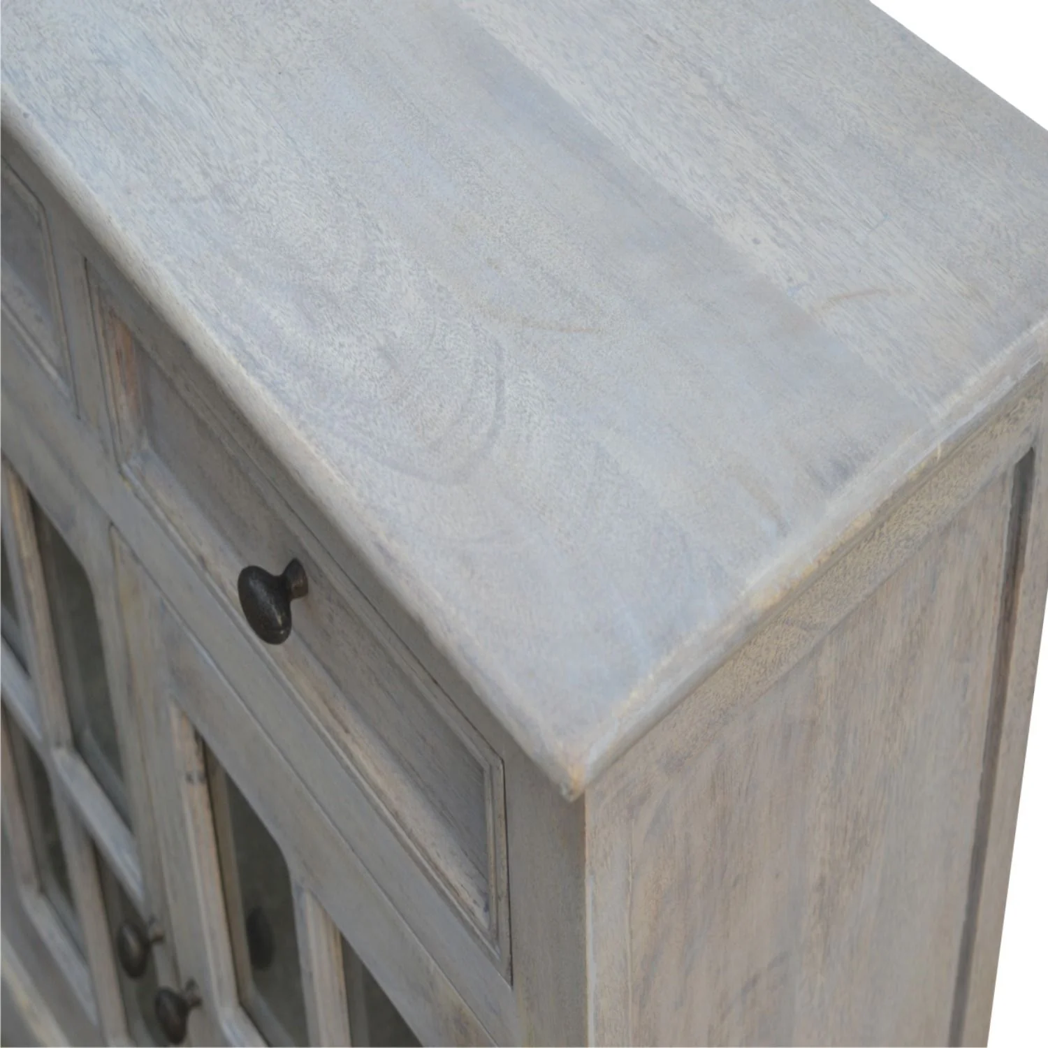Glazed Sideboard Buffet Storage Cabinet Solid Mango Wood 65x35in Gray - Image 8