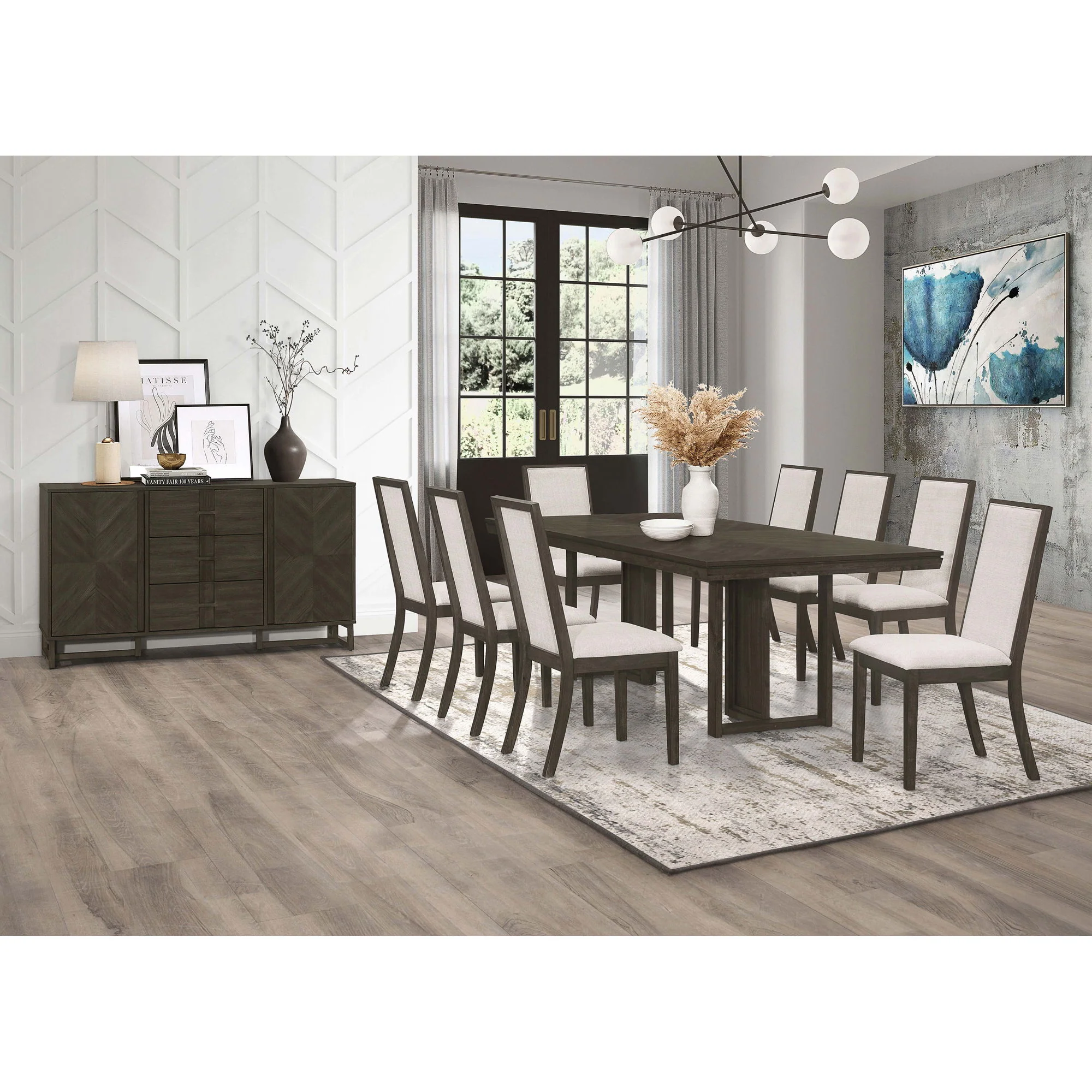 Glenmoor - Rectangular Dining Table With Geometric Double Pedestal Base - Dark Gray - Image 2