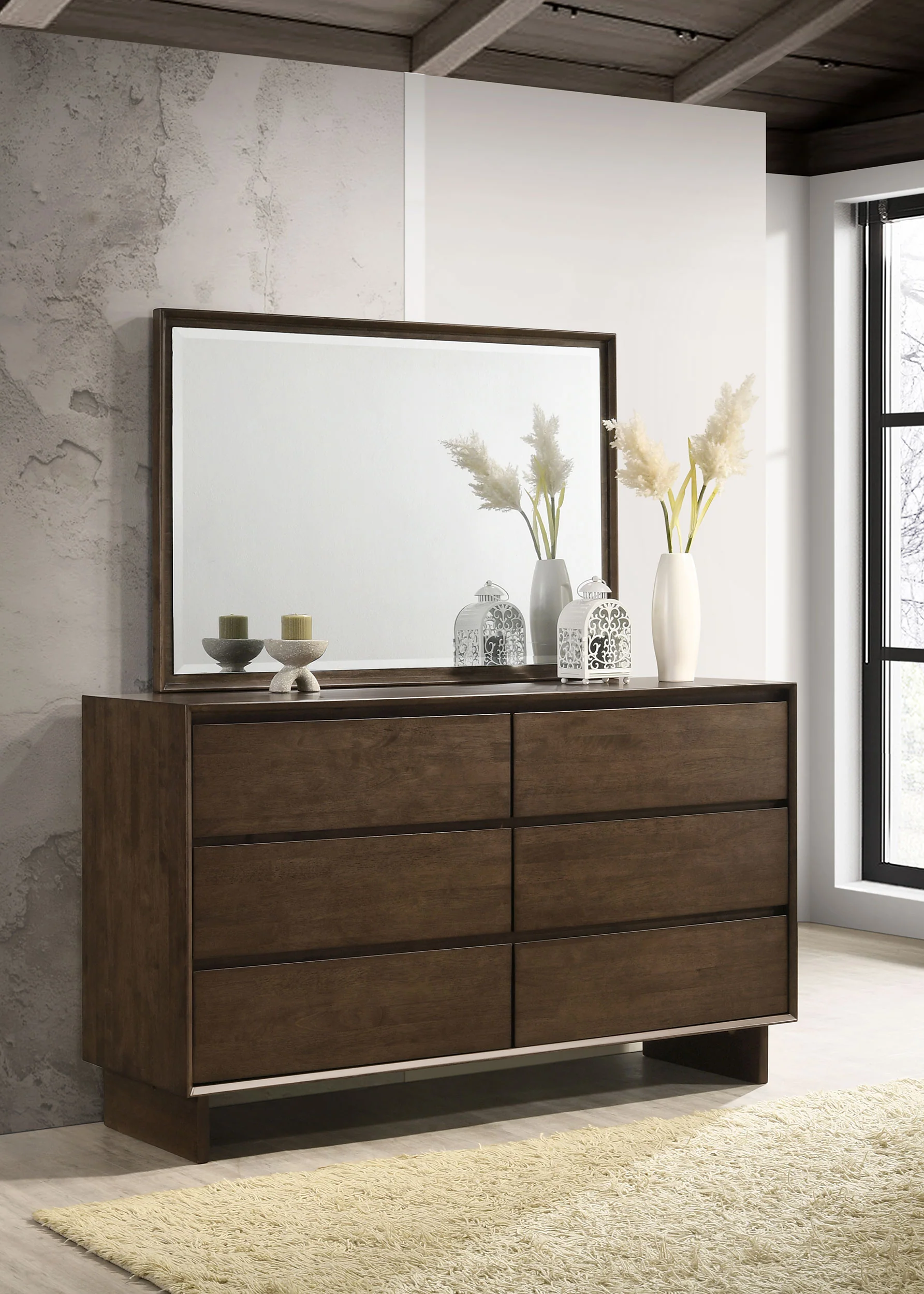 Glenwood 6-Drawer Dresser with Mirror in Warm Brown - Image 3