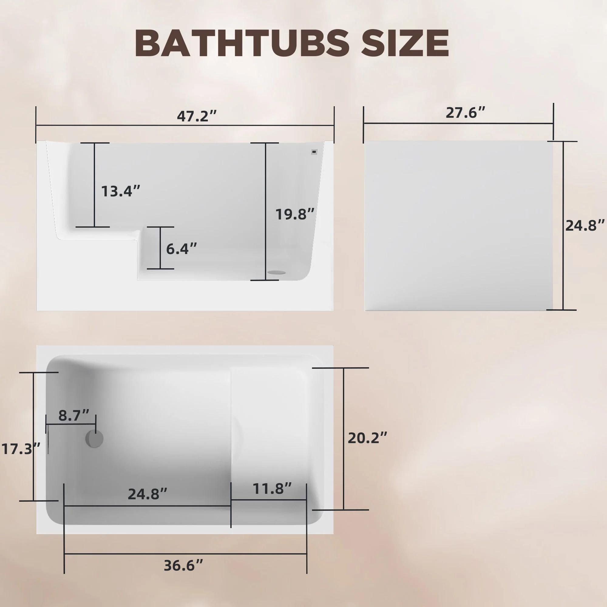 Gloss Freestanding Bathtub With Built In Seat - Image 10