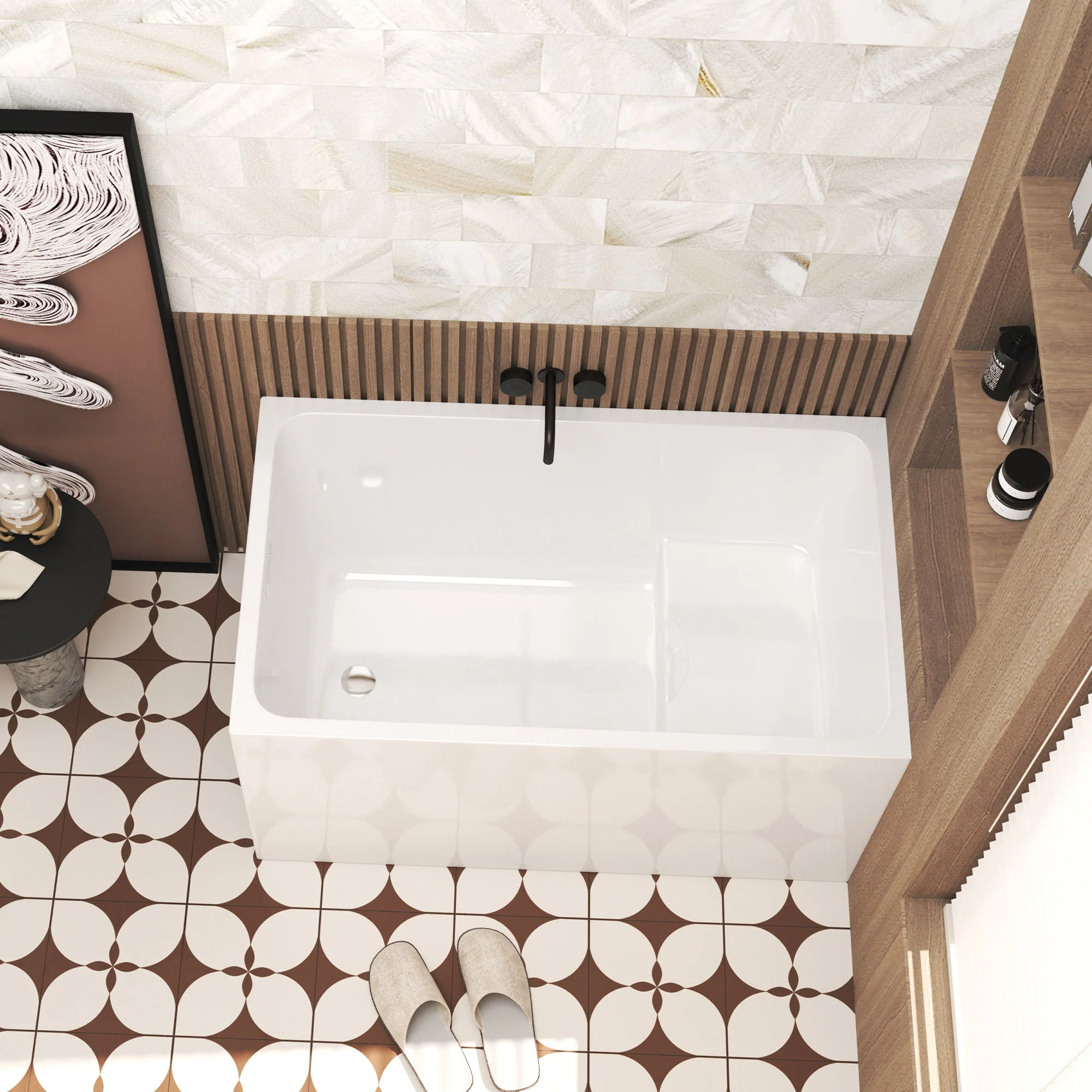 Gloss Freestanding Bathtub With Built In Seat - Image 14