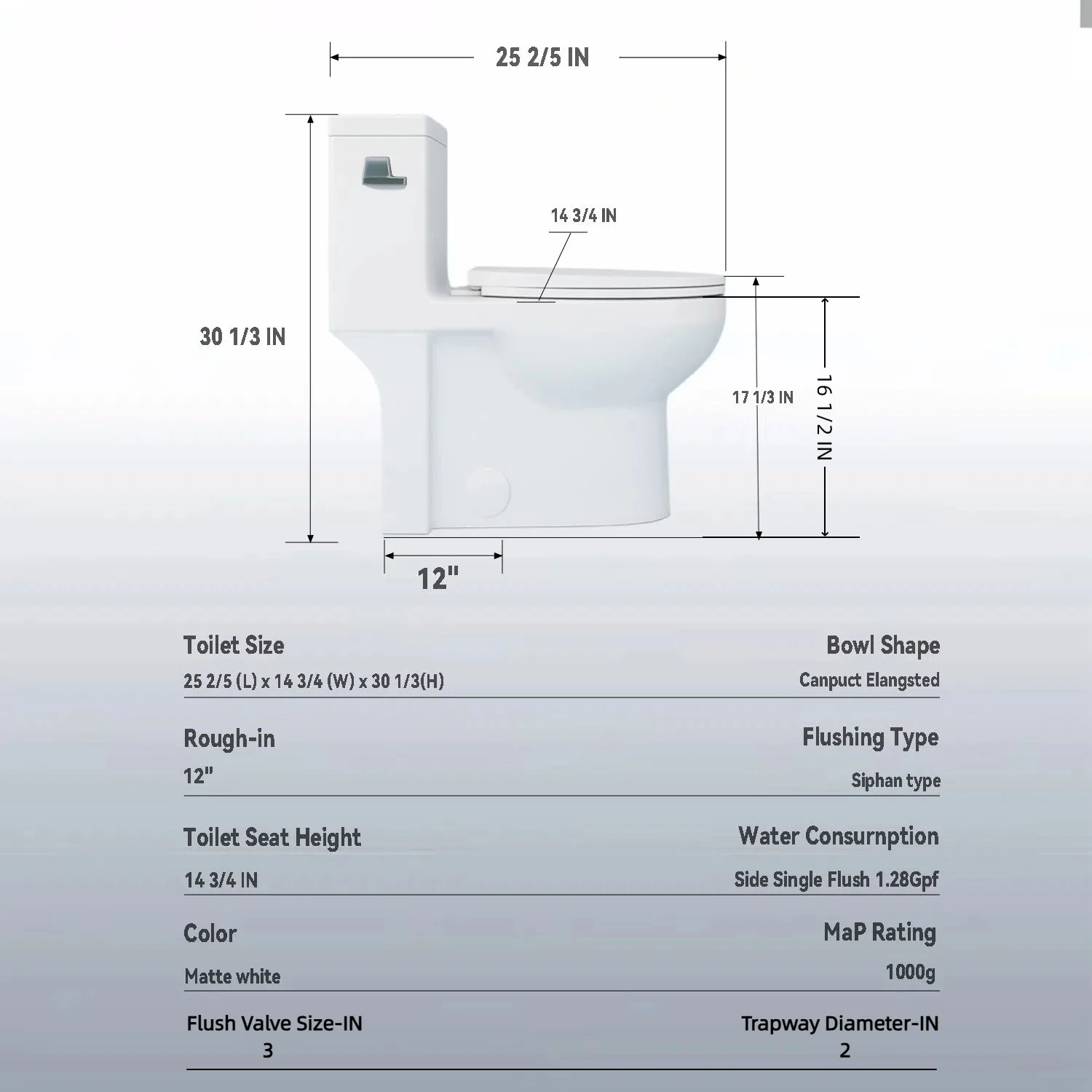 Gloss Tornado Flush 1 Piece Elongated Toilet With Siphonic Side Press, ADA Comfort Chair Height - Gloss White - Image 2