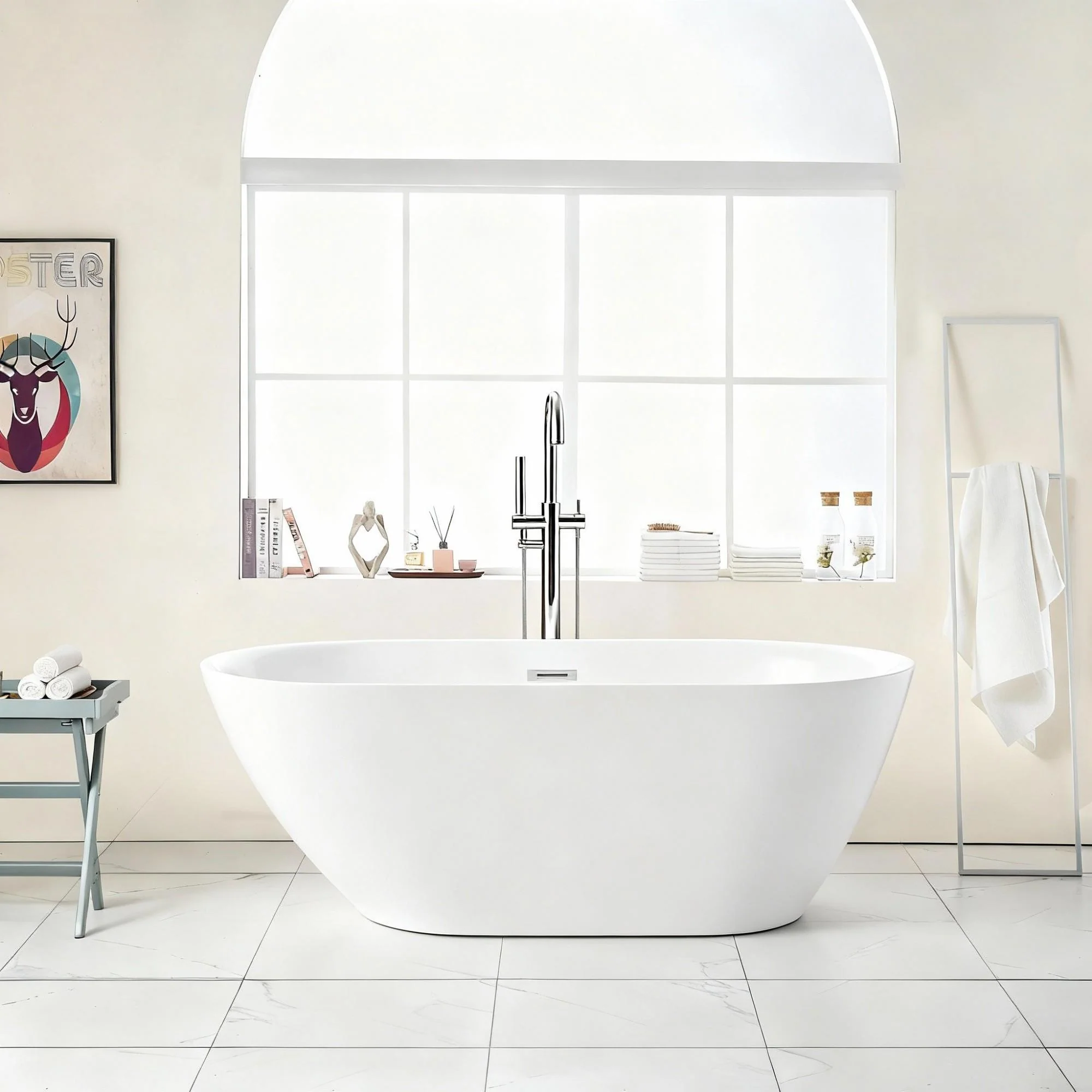 Glossy Freestanding Bathtub With Pop Up Drain - Image 8