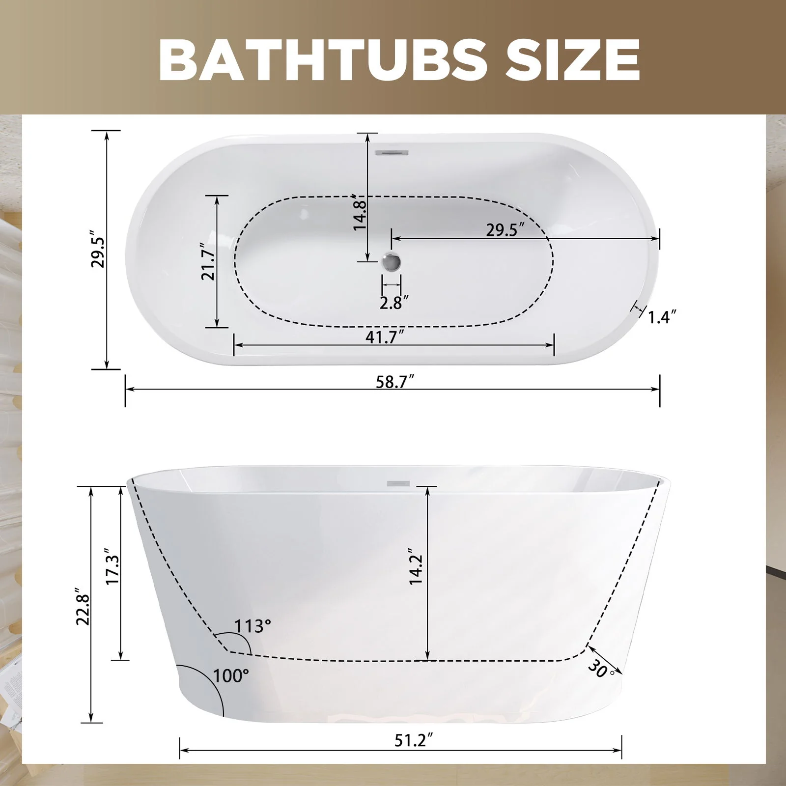 Glossy Freestanding Bathtub With Toe Tap Drain - Image 6