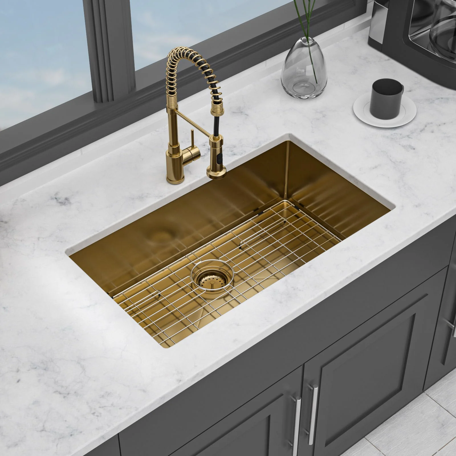 Finish Undermount Stainless Steel Kitchen Sink 32" X 19" 16 Gauge Deep Single Bowl - Image 3