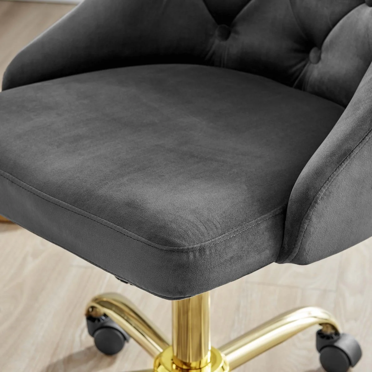 Gold Gray Tufted Velvet Office Chair – Swivel Design - Image 8