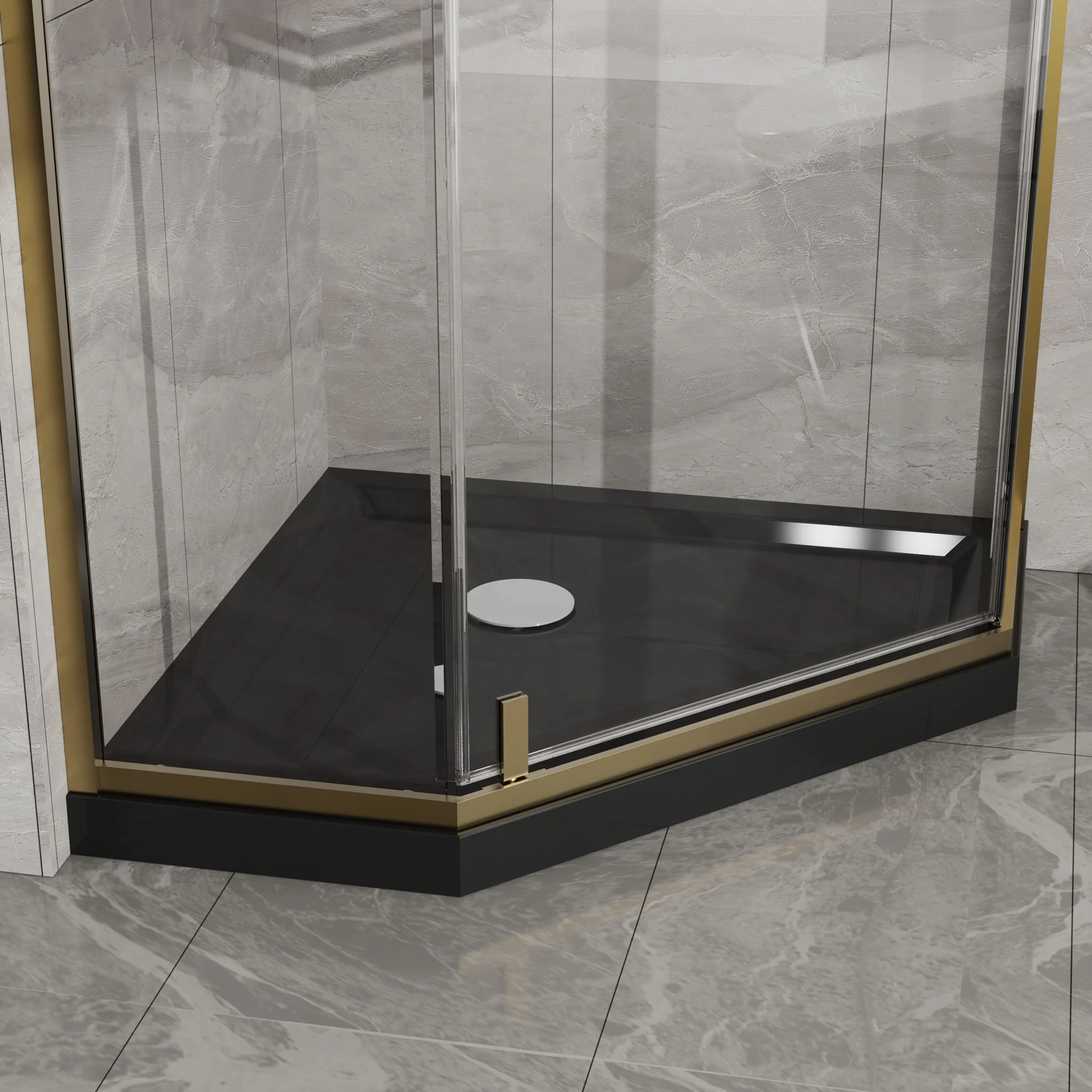 Goodyo - Neo-Angle Frameless Shower Door Corner Enclosure With Acrylic Shower Base Combo, Pivot Shower Door - Image 5