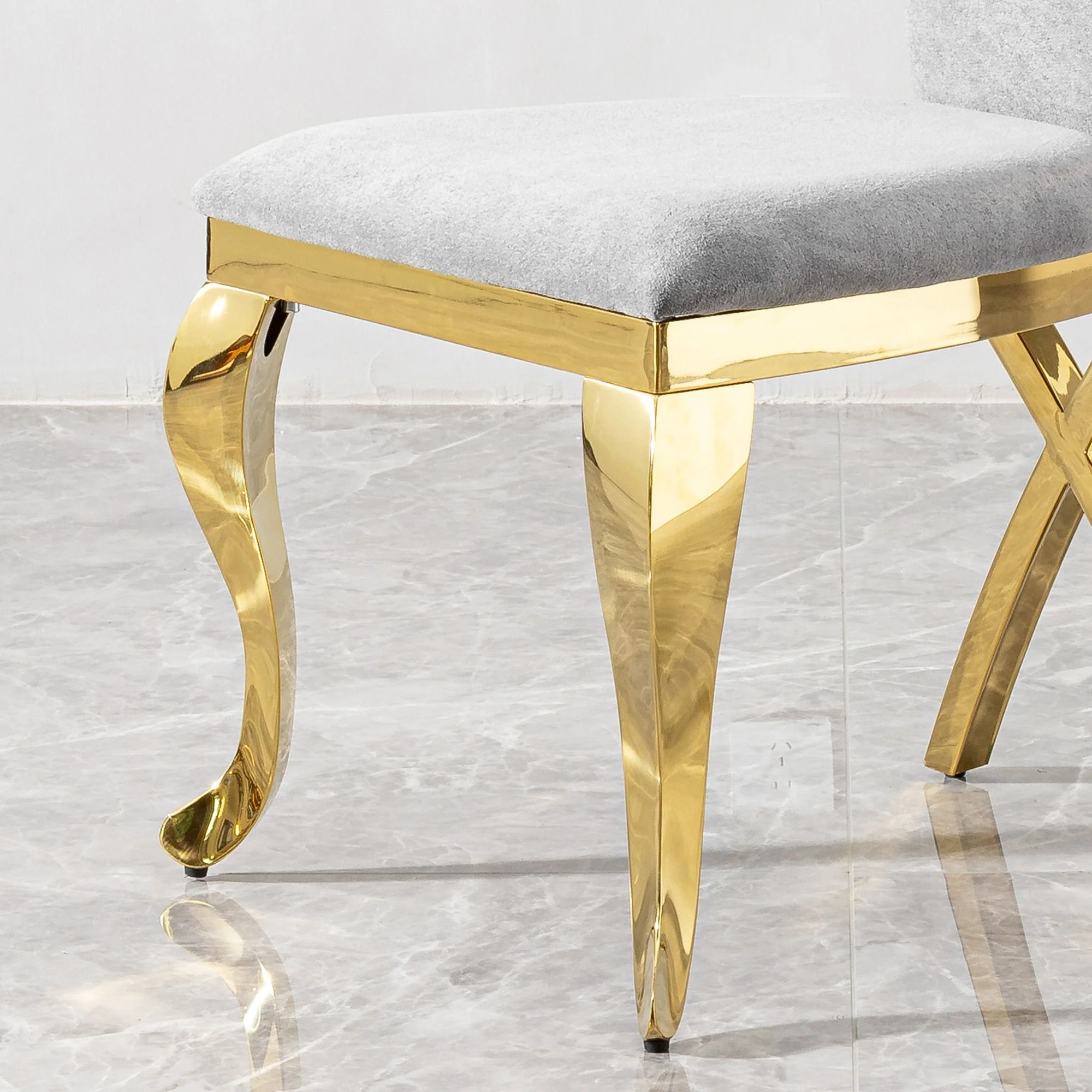 Gorgeous Streamlined High Back Fabric Stainless Steel Dining Chair (Set of 2) - Gold / Gray - Image 3