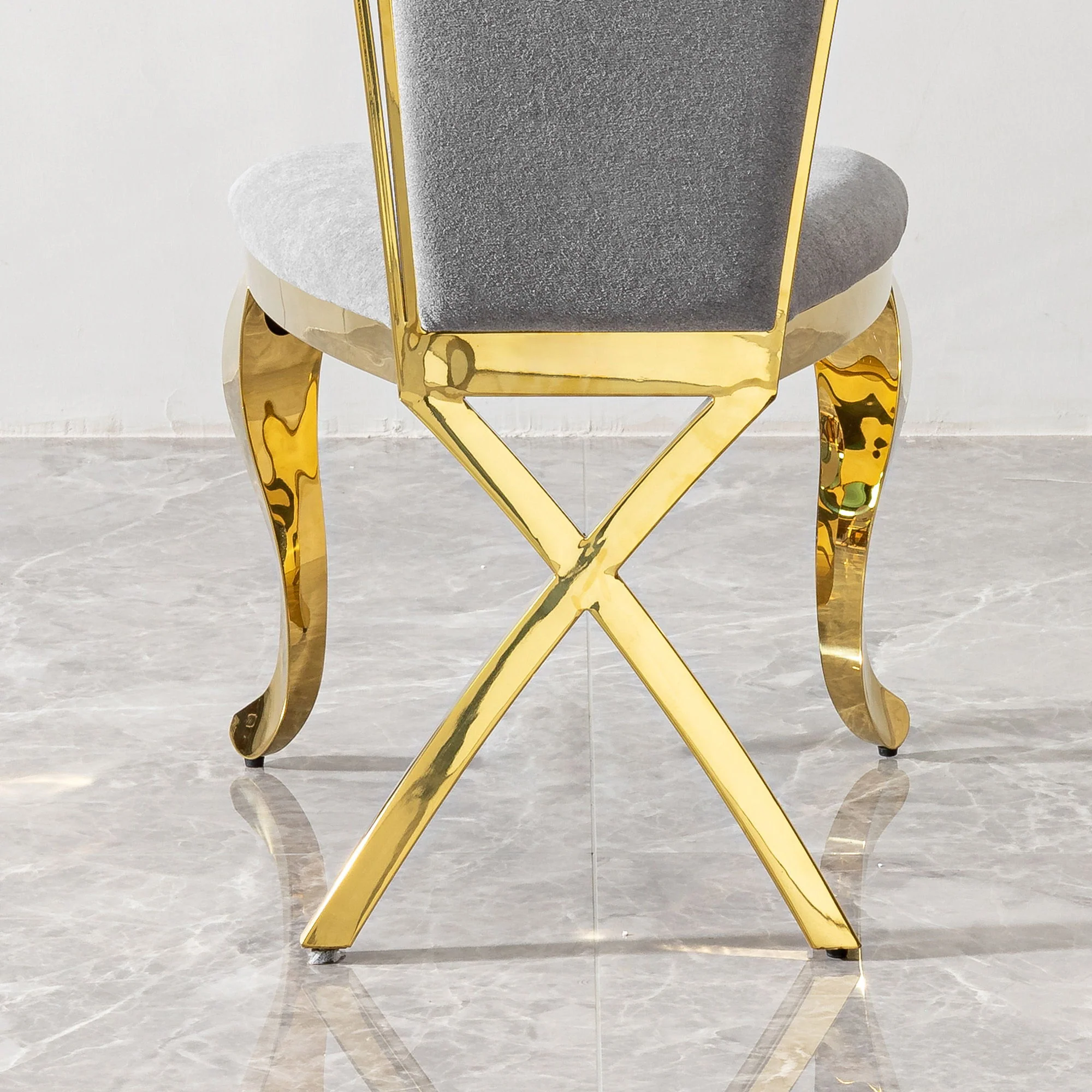 Gorgeous Streamlined High Back Fabric Stainless Steel Dining Chair (Set of 2) - Gold / Gray - Image 4