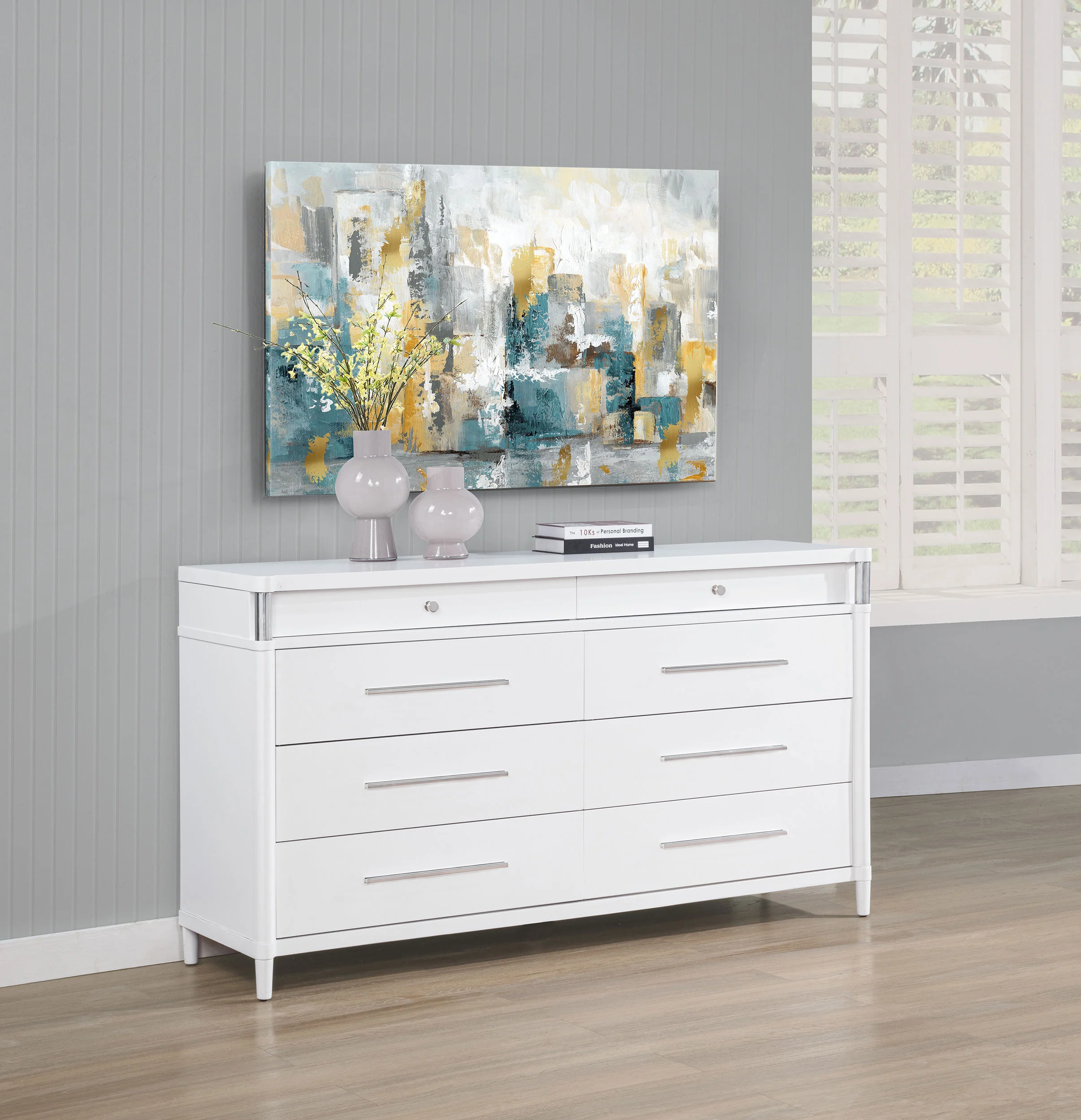 Gracemont 8-Drawer Bedroom Dresser Cabinet White - Image 5