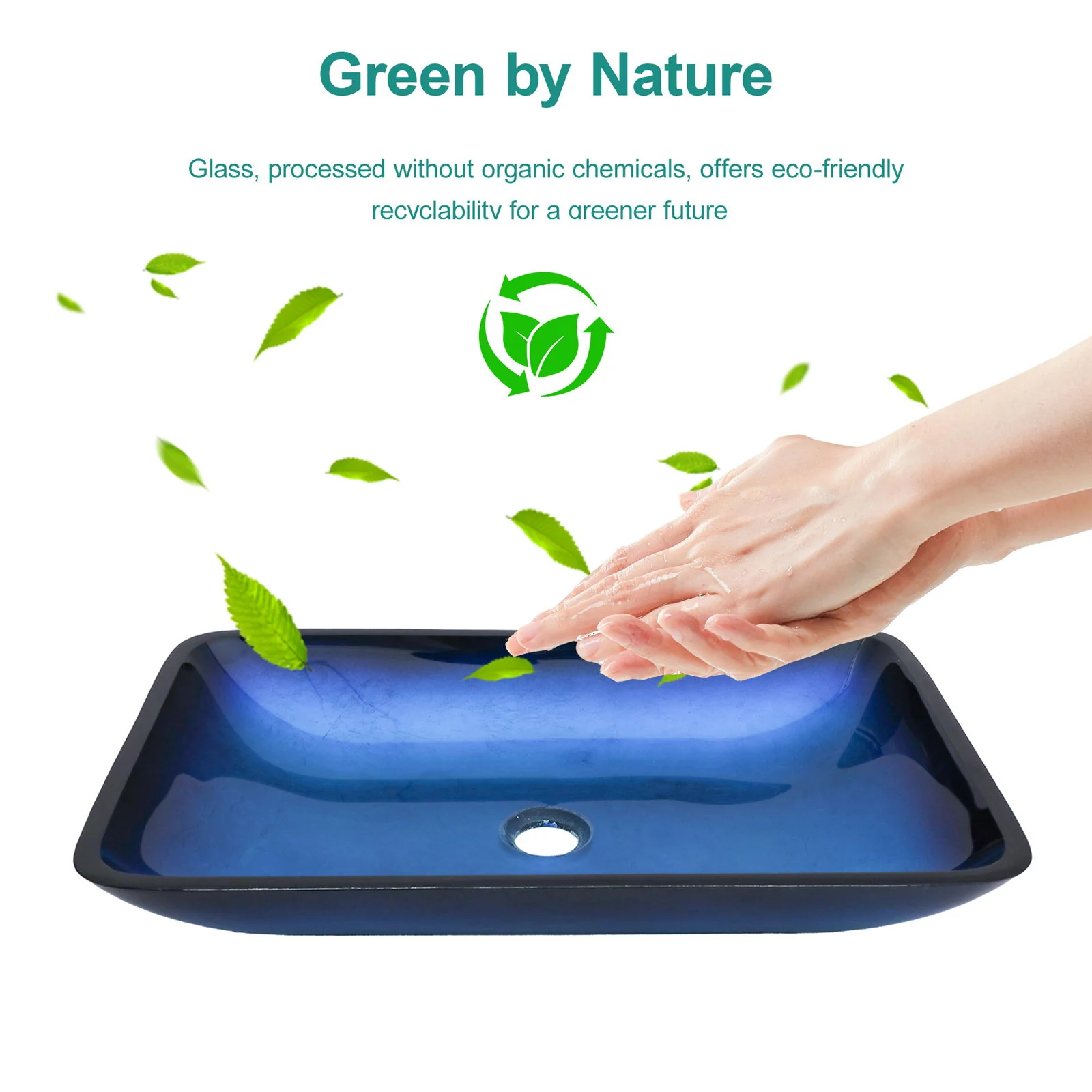 Gradient Tempered Glass Vessel Sink With Pop-Up Drain - Image 13