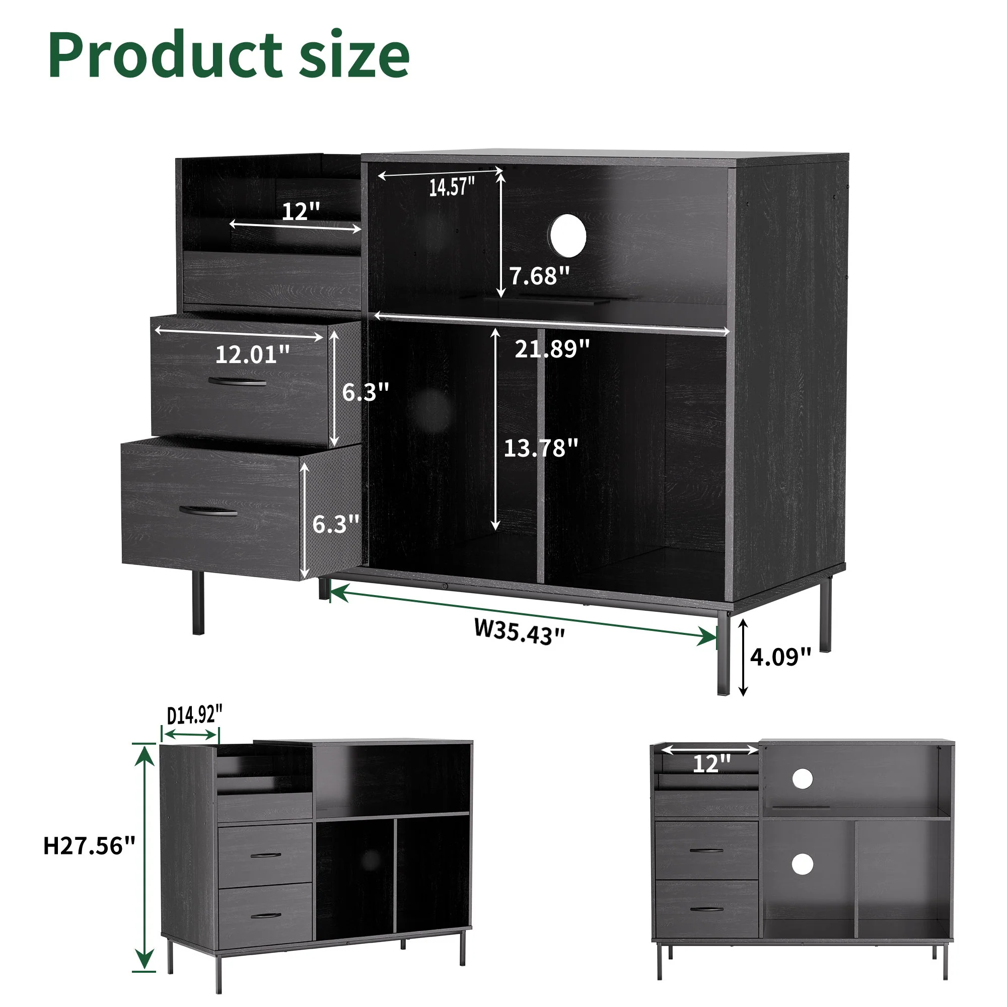 Grain Record Player Stand, Media Console With Speaker Shelf & 2 Drawers - Image 10