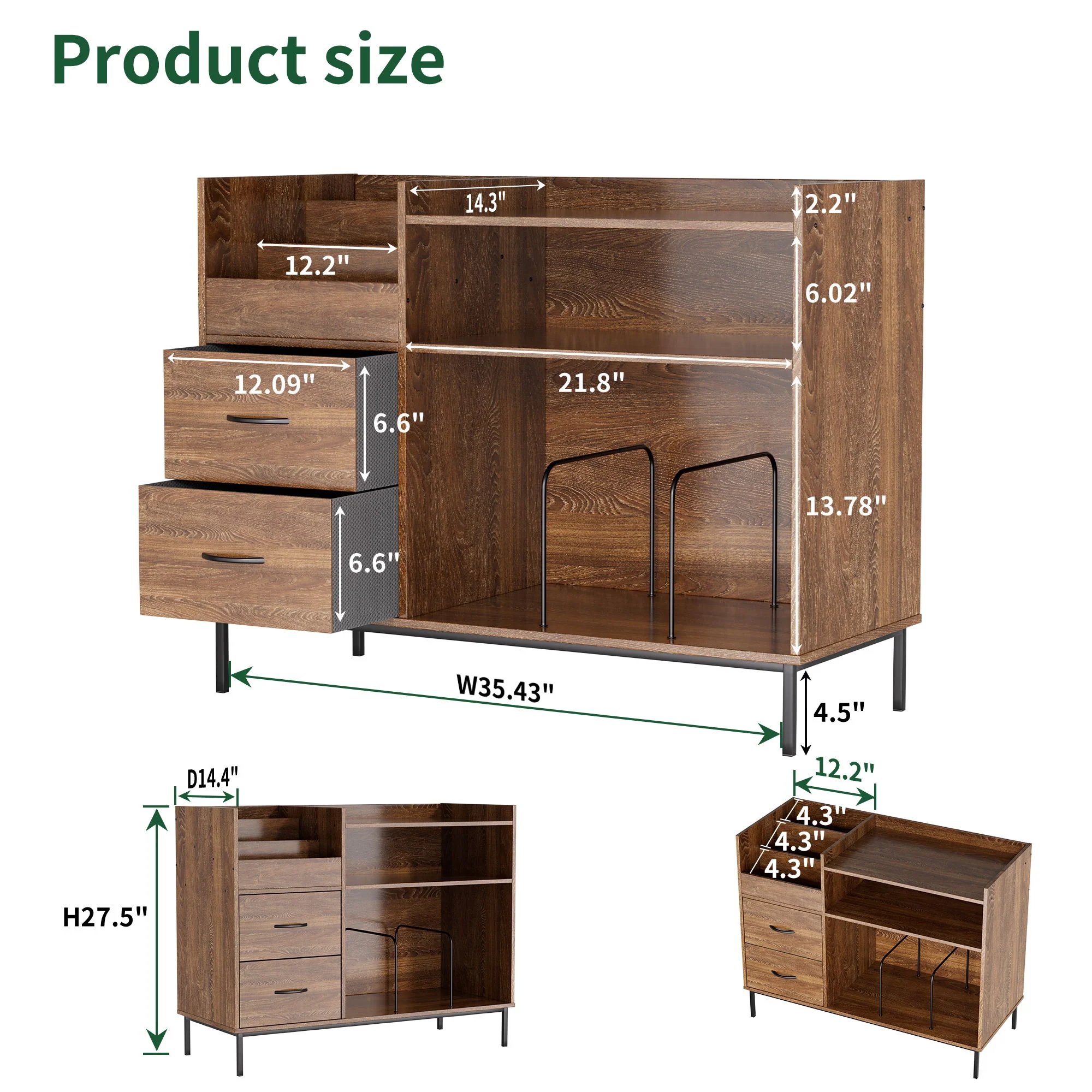 Grain Record Player Stand, Media Console With Speaker Shelf & 2 Drawers - Image 12