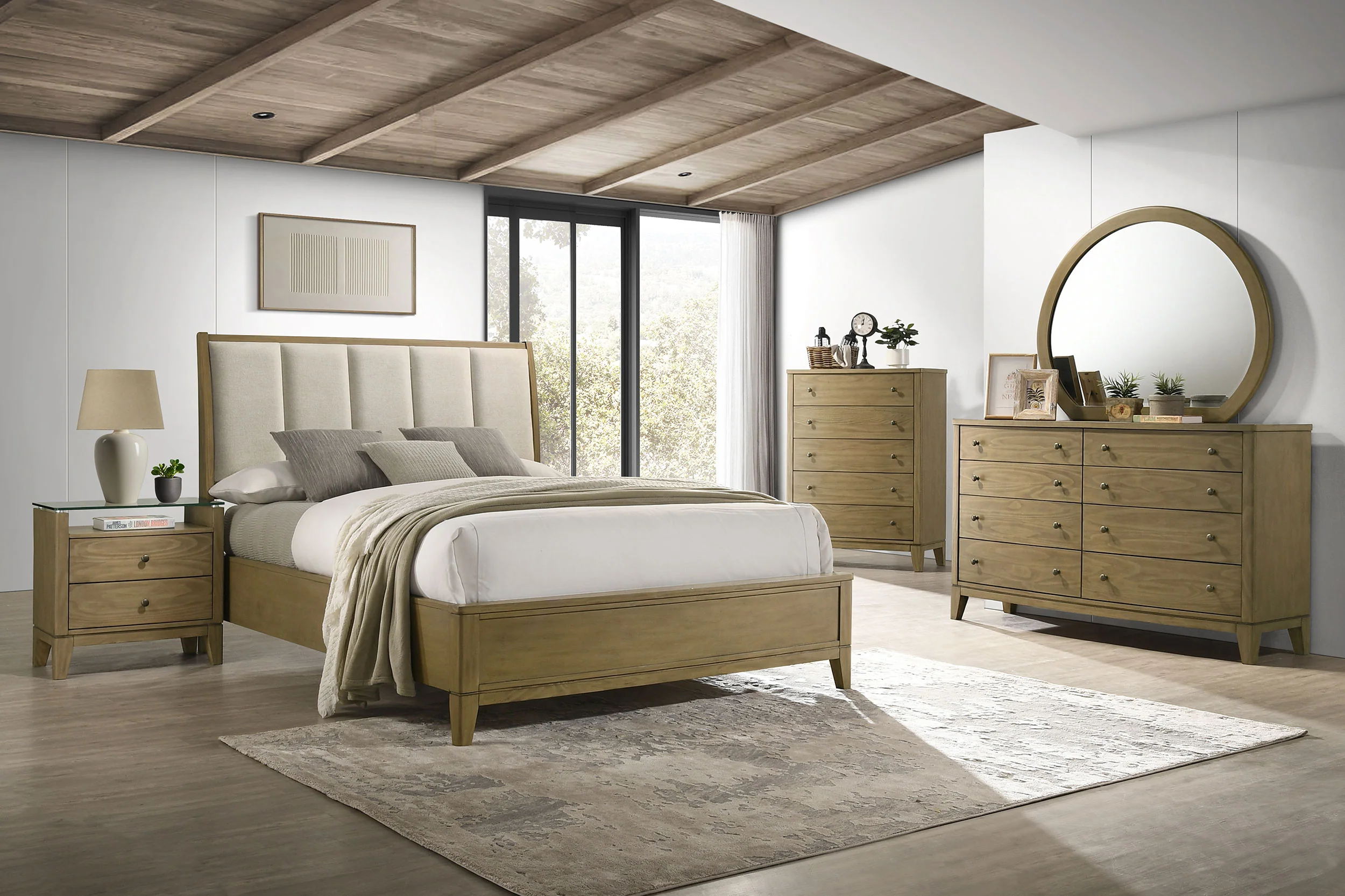 Granada Upholstered Eastern King Panel Bed in Natural Pine - Image 12