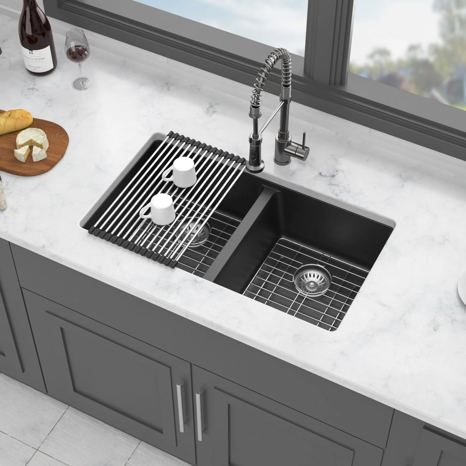Granite Composite Double Bowl Undermount Kitchen Sink - Image 5