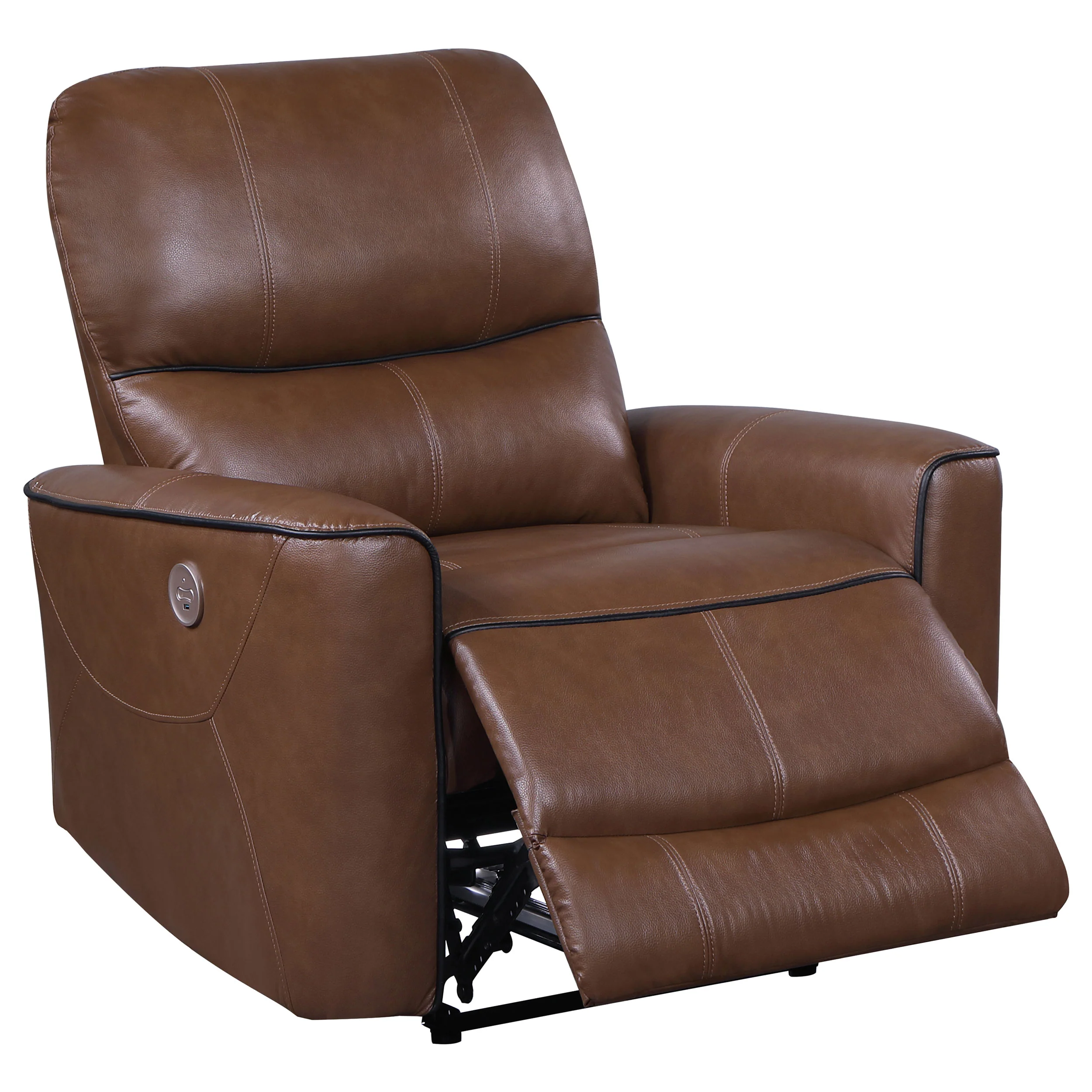 Greenfield Upholstered Power Recliner Chair in Saddle Brown - Image 3