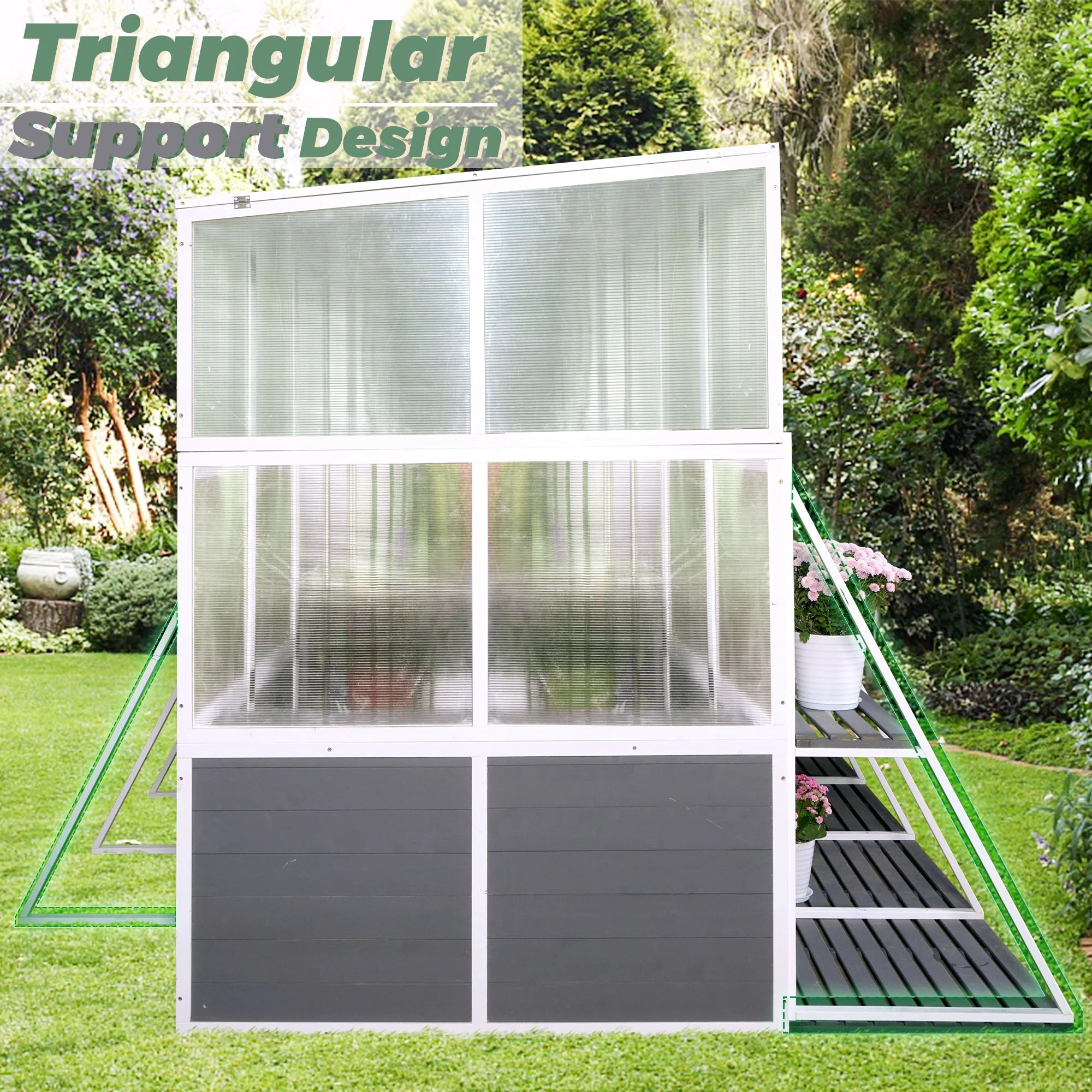 Greenhouse, Wooden Lean To Greenhouses For Outdoors, Heavy Duty Walk In Green House For Outside Winter, Large Hot House For Sunroom Storage Shed, Garden, Backyard - White / Gray - Image 5