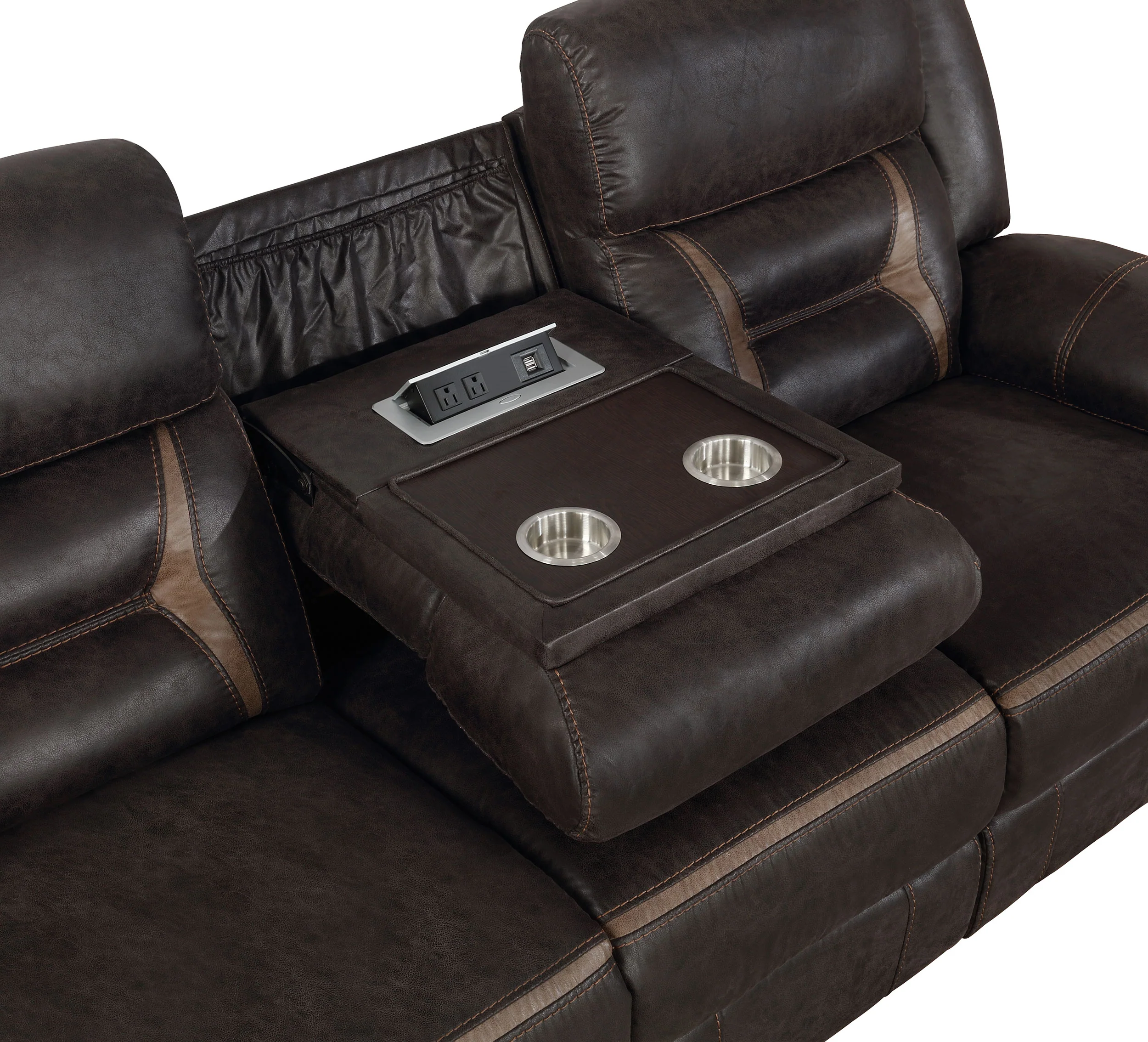 Greer Upholstered Motion Reclining Sofa in Brown - Image 4