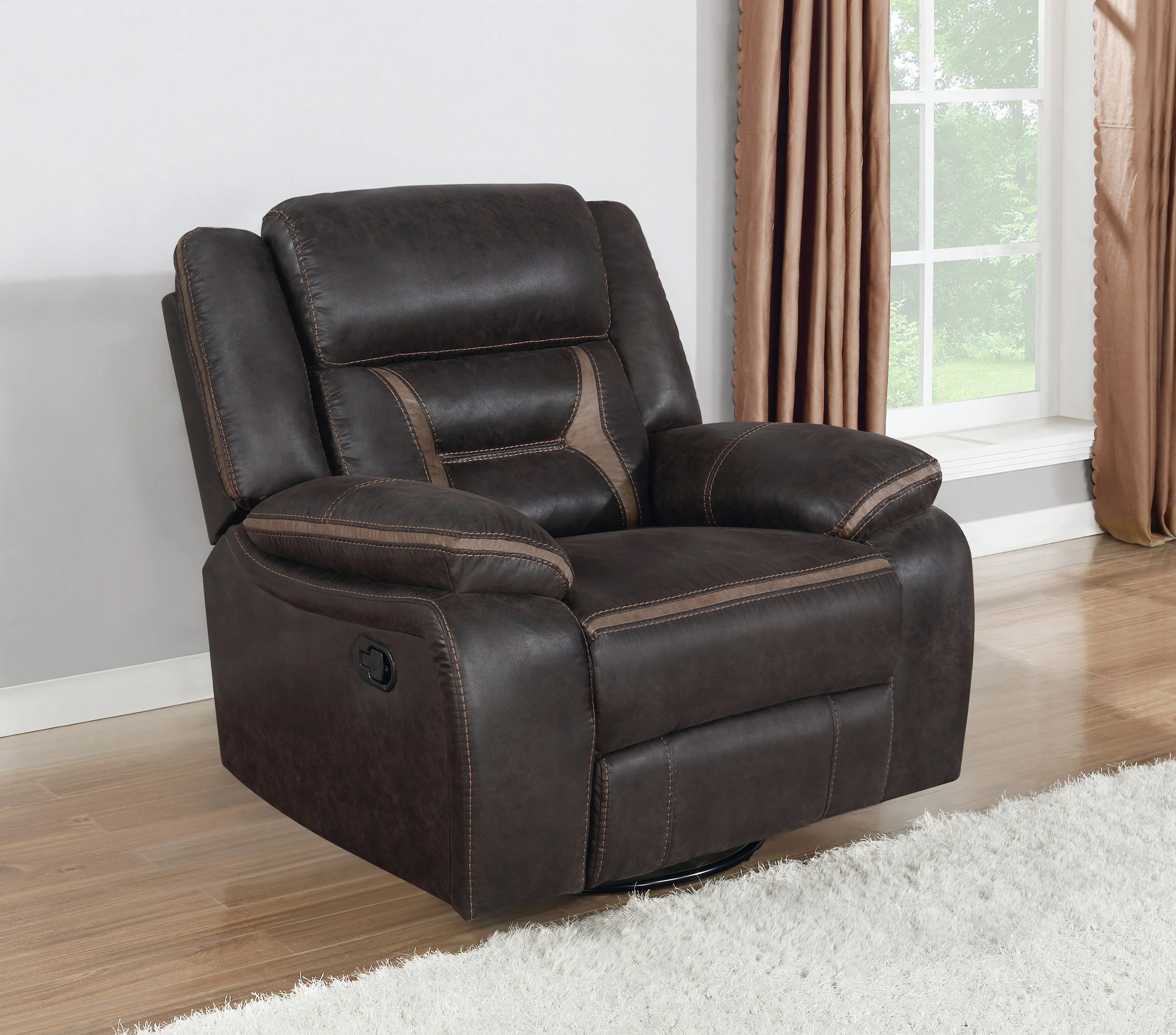 Greer Upholstered Swivel Glider Recliner Chair in Brown - Image 5
