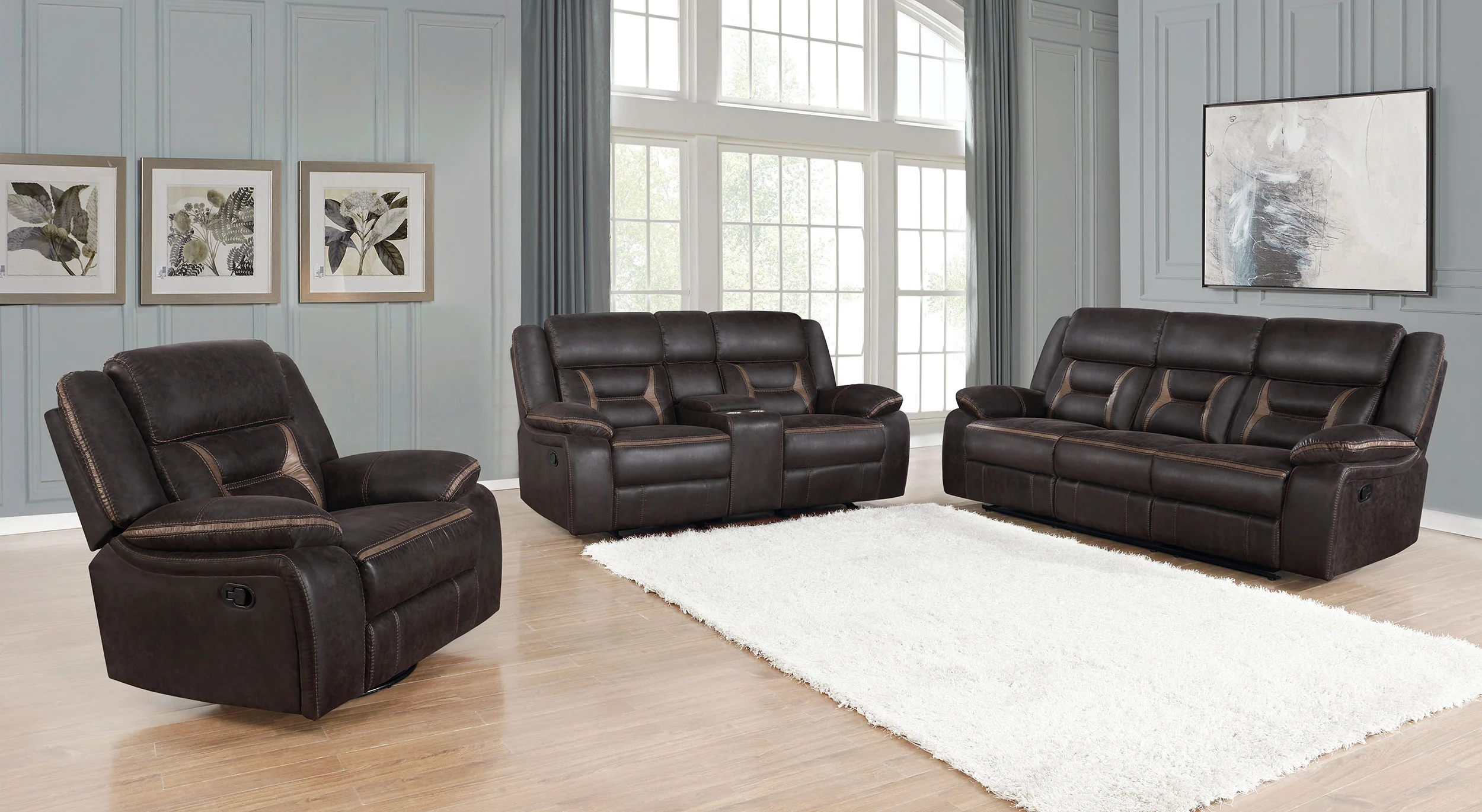 Greer Upholstered Swivel Glider Recliner Chair in Brown - Image 9