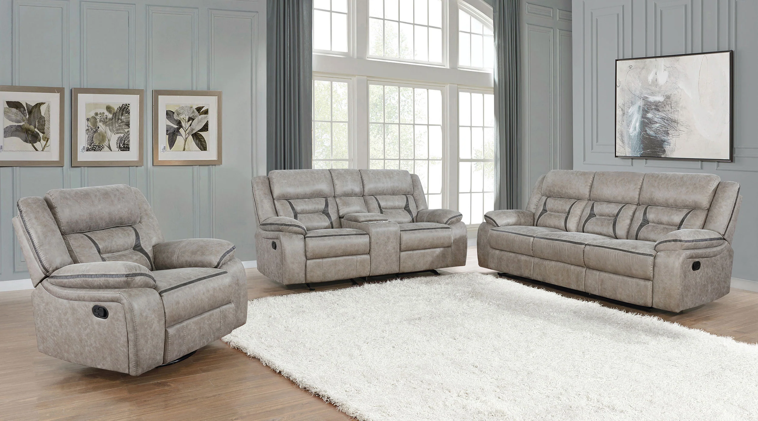 Greer Upholstered Swivel Glider Recliner Chair - Taupe - Image 6