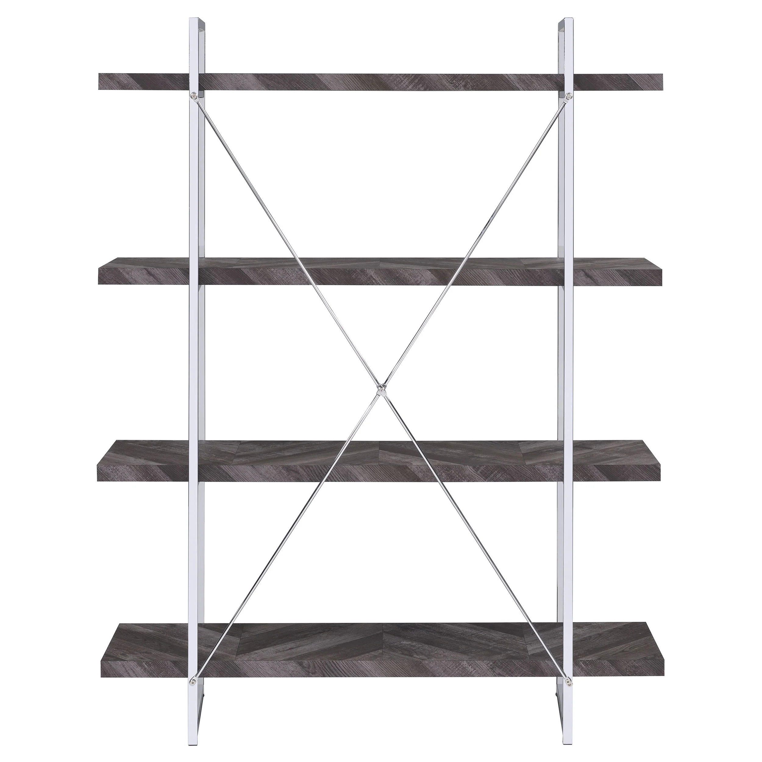 Grimma 63-Inch 4-Shelf Bookshelf - Rustic Grey & Chrome - Image 10