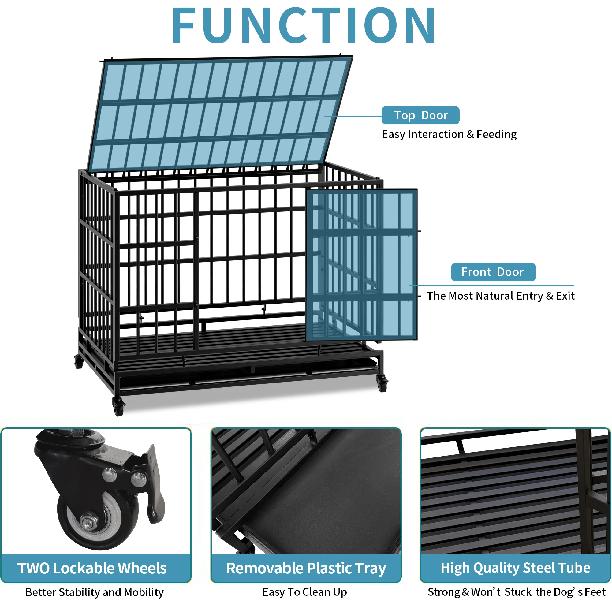 Grizzly 48-Inch Heavy Duty Indestructible Dog Crate with Rust-Resistant Coating - Image 3