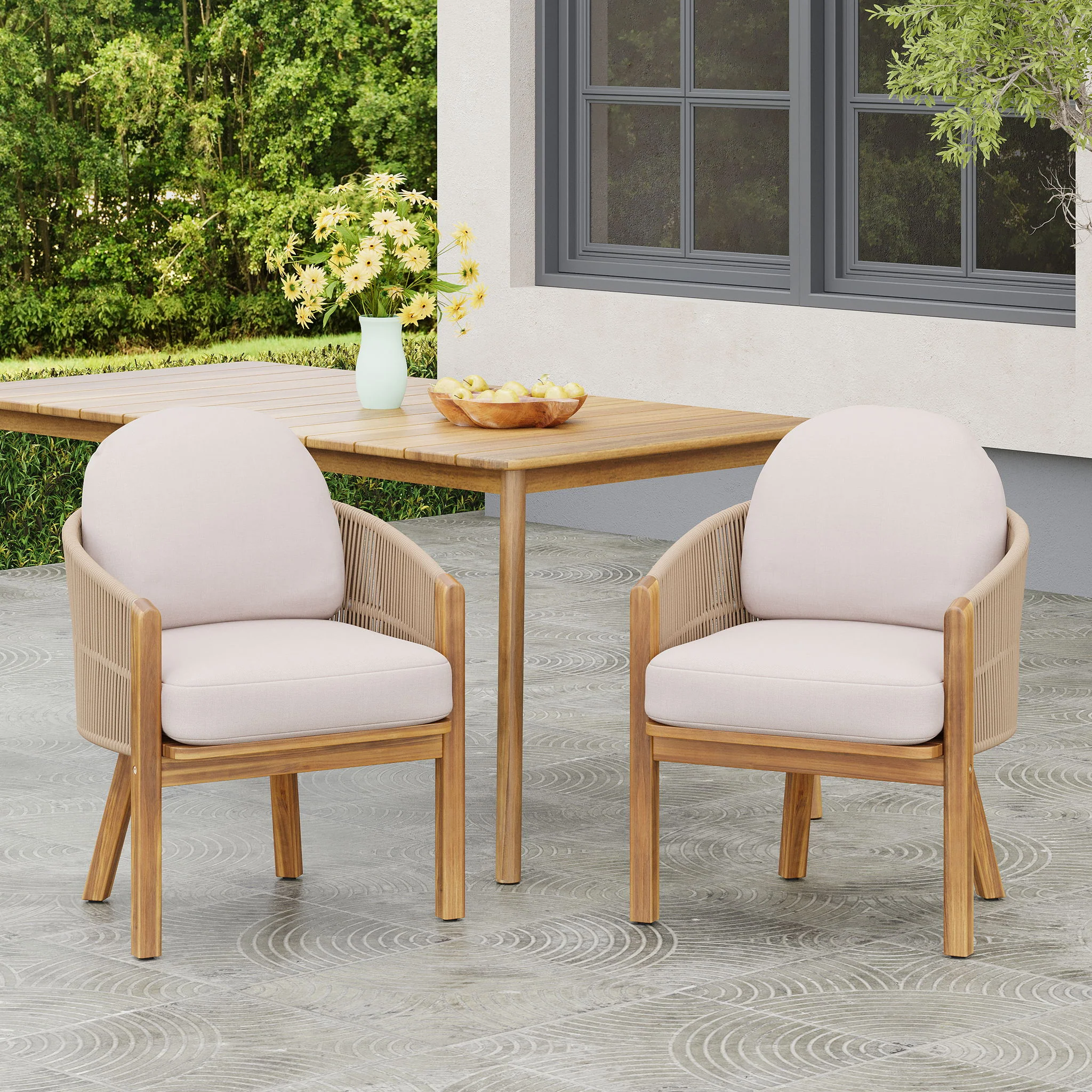 Grotta - Outdoor Dining Arm Chair (Set of 2) - Teak / Beige - Image 8