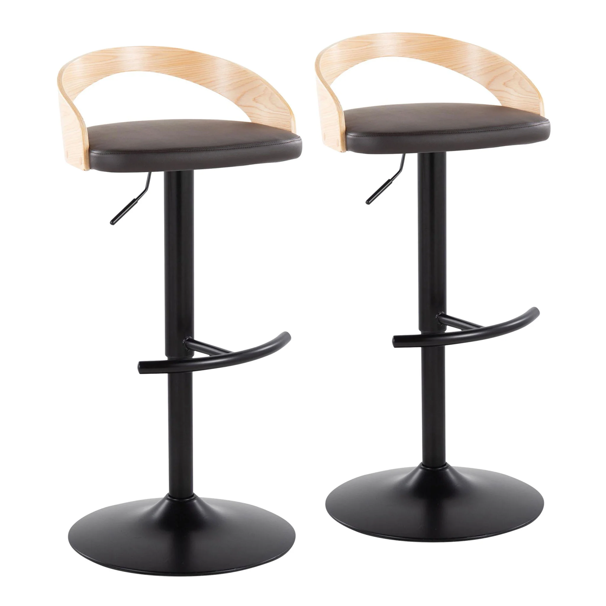 Grotto - Contemporary Adjustable Barstool With Swivel & Rounded T Footrest (Set of 2) - Image 2