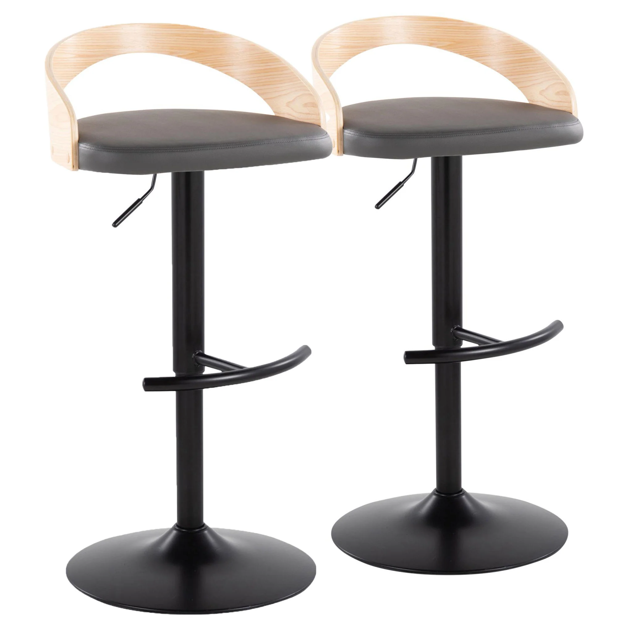 Grotto - Contemporary Adjustable Barstool With Swivel & Rounded T Footrest (Set of 2) - Image 3