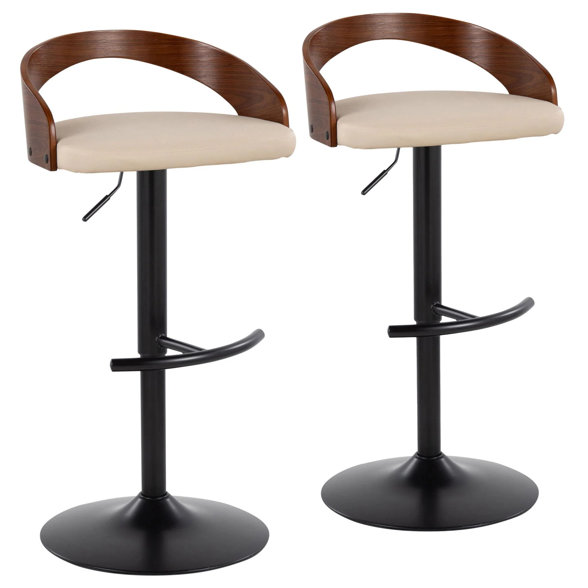 Grotto - Contemporary Adjustable Barstool With Swivel With Rounded T Footrest (Set of 2) - Image 2