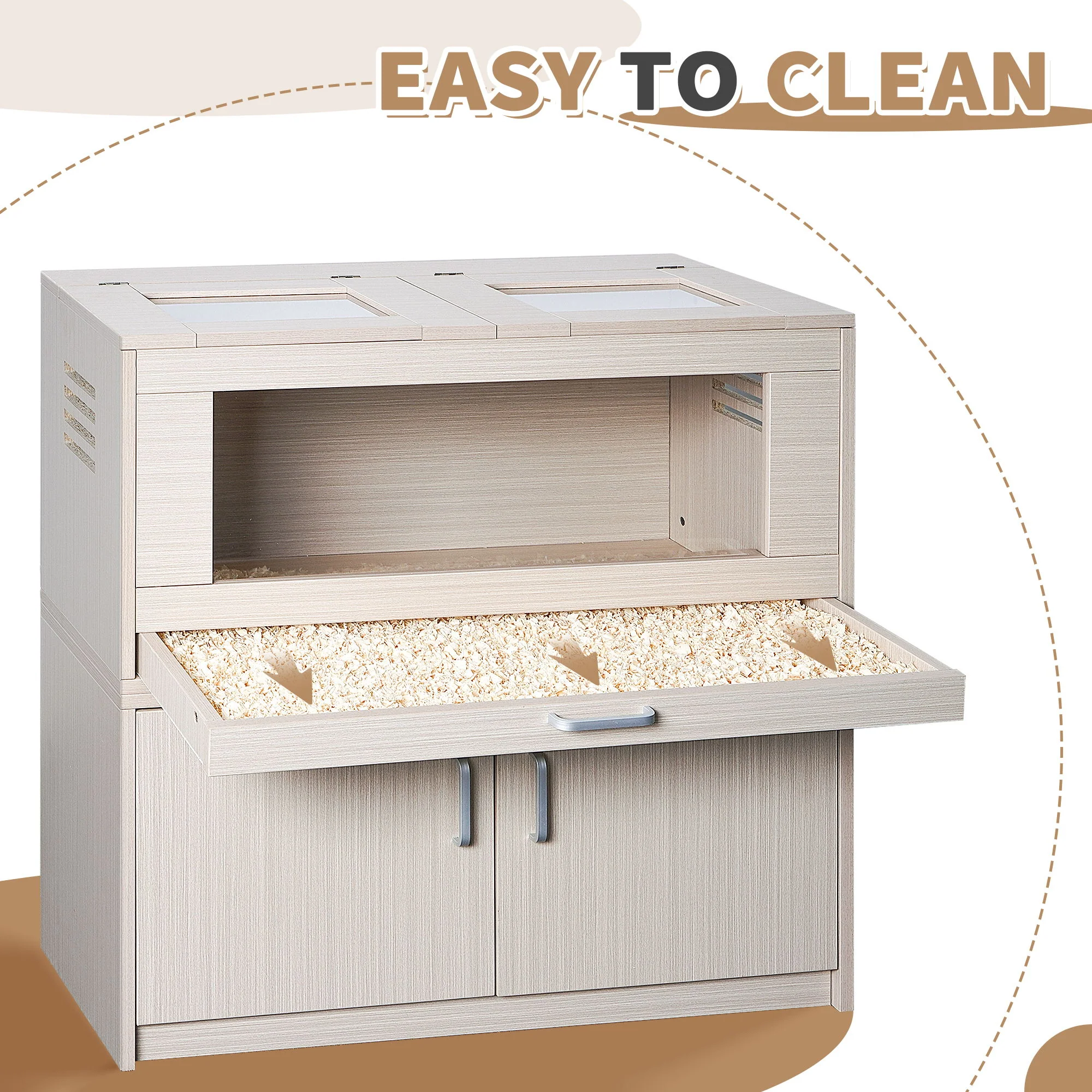 Guinea Pig Cages, Hamster Cage Wood With Independent Storage Cabinet, House For Rat Chinchilla With Guinea Pig Hutch And Bridge, Openable Top With Acrylic Sheets - Image 4