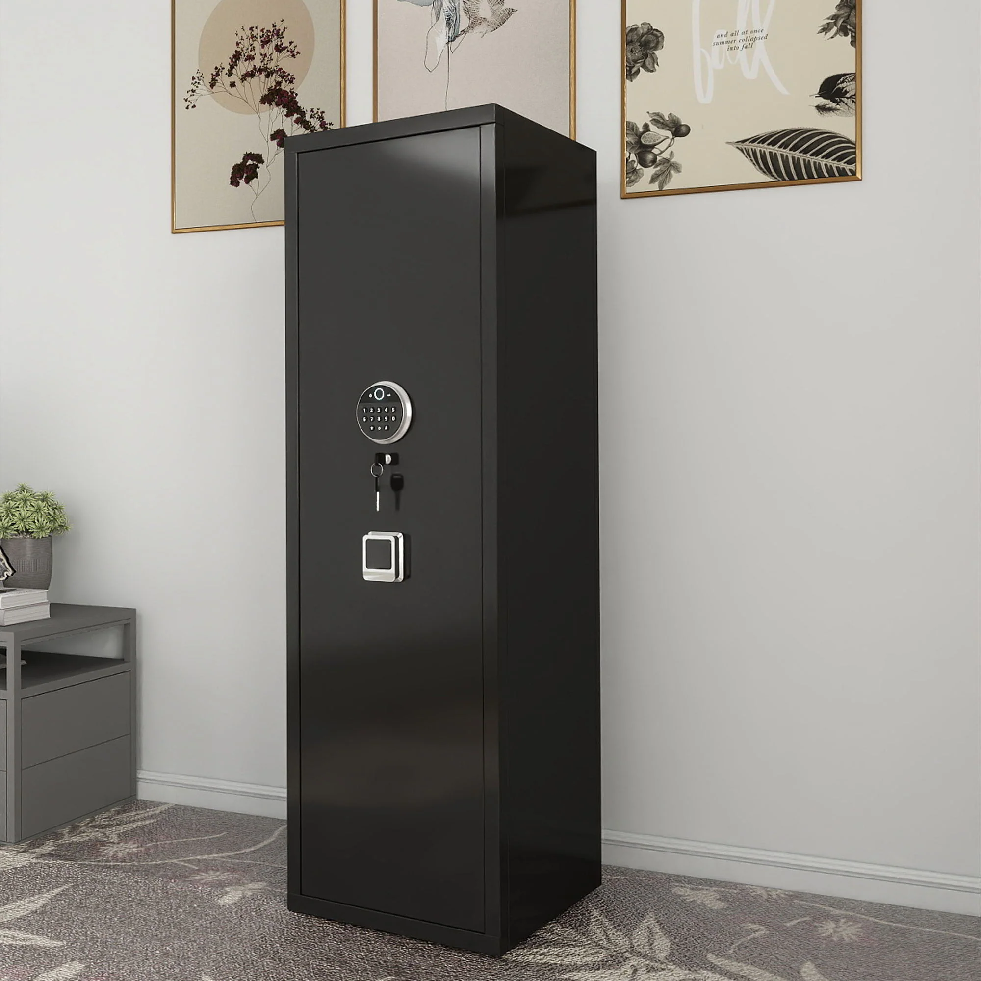 Gun Safes For Home Rifle And Pistols, Fingerprint Electronic Safe With Quick Access, Detachable Partition - Black - Image 6
