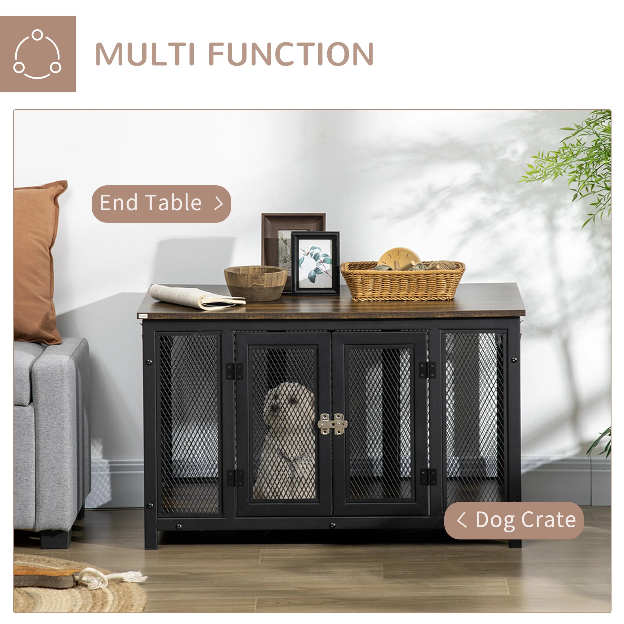 Halcyon 36-Inch Dog Crate End Table with Flip-Up Roof and 132lb Top Capacity - Image 5