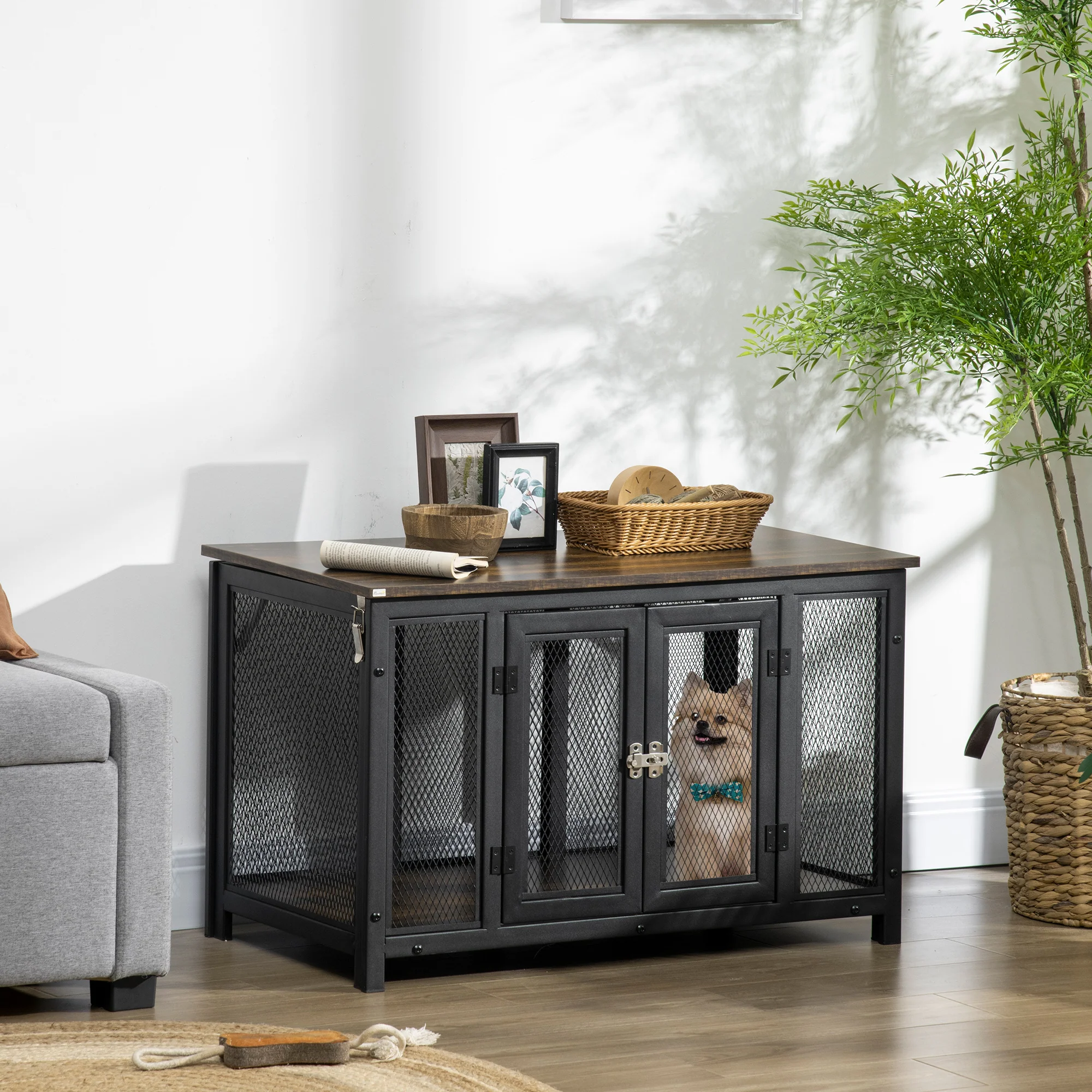 Halcyon 36-Inch Dog Crate End Table with Flip-Up Roof and 132lb Top Capacity - Image 9
