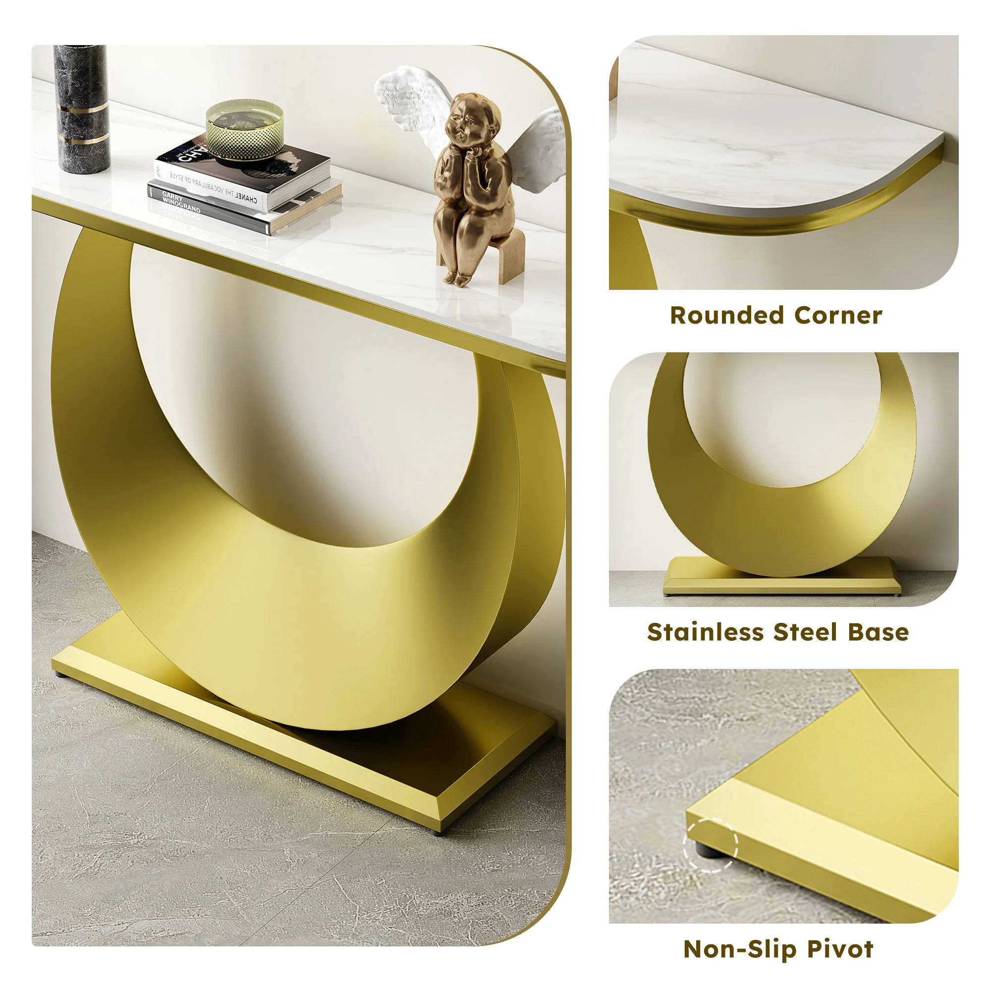 Half Console Table For Hallway - Gold / White - Image 8