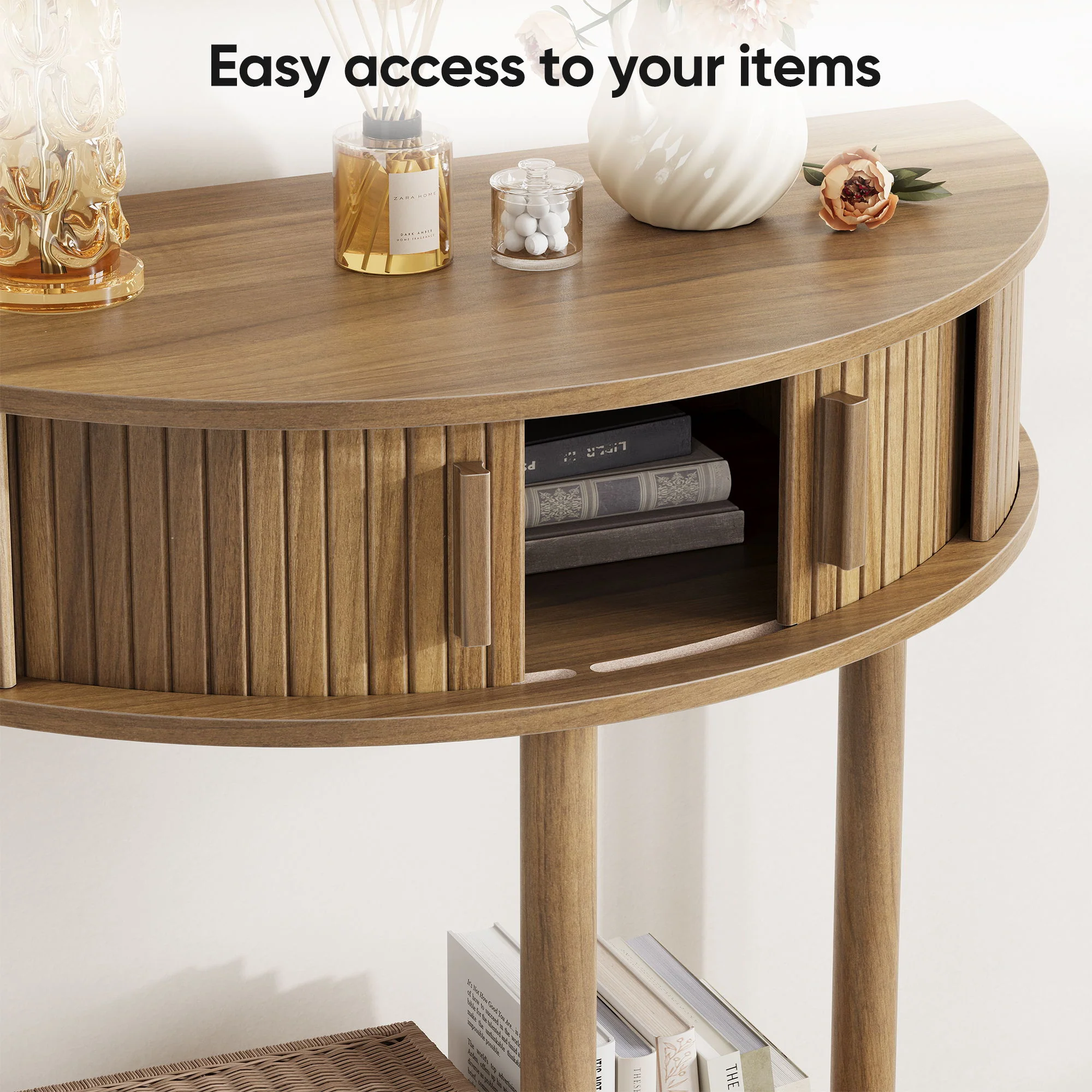 Half Moon Console Table For Living Room - Walnut - Image 4