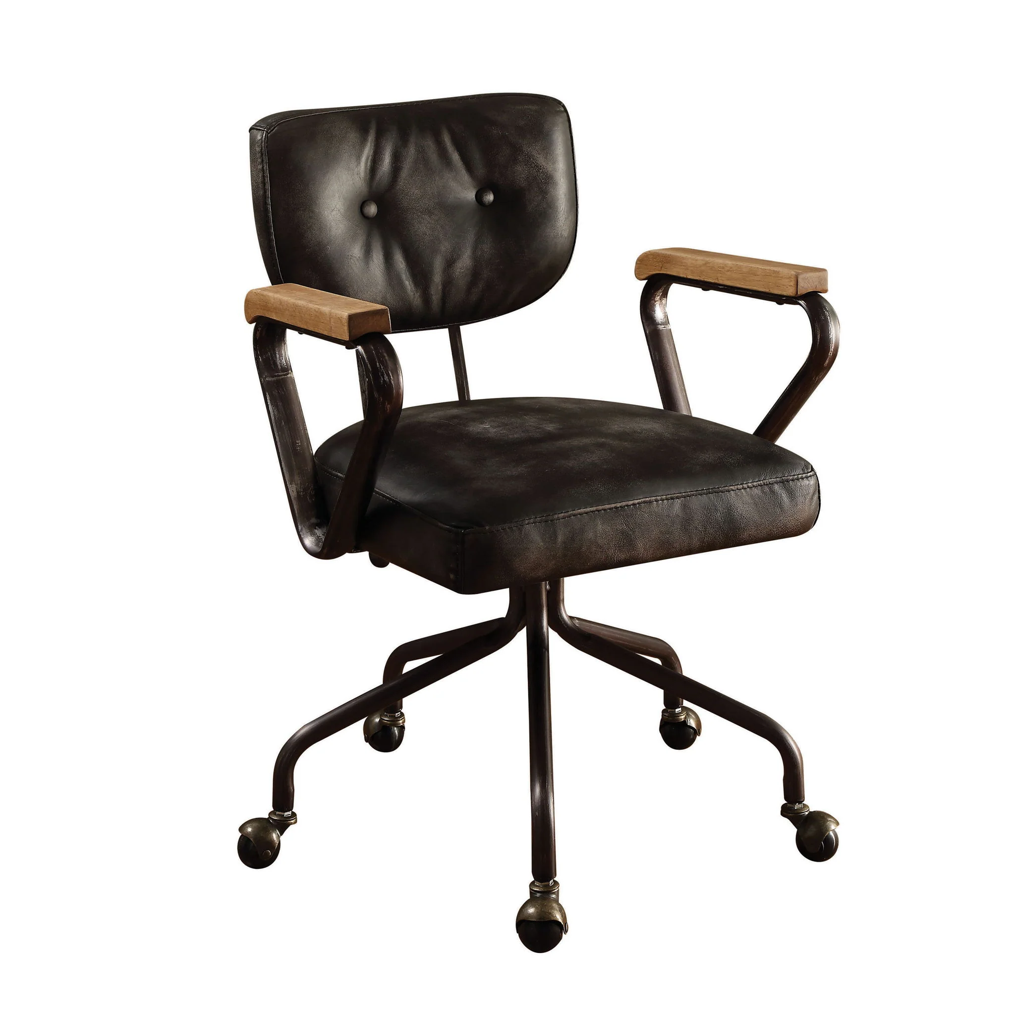 Hallie - Top Grain Leather Office Chair - Vintage Black - Image 6