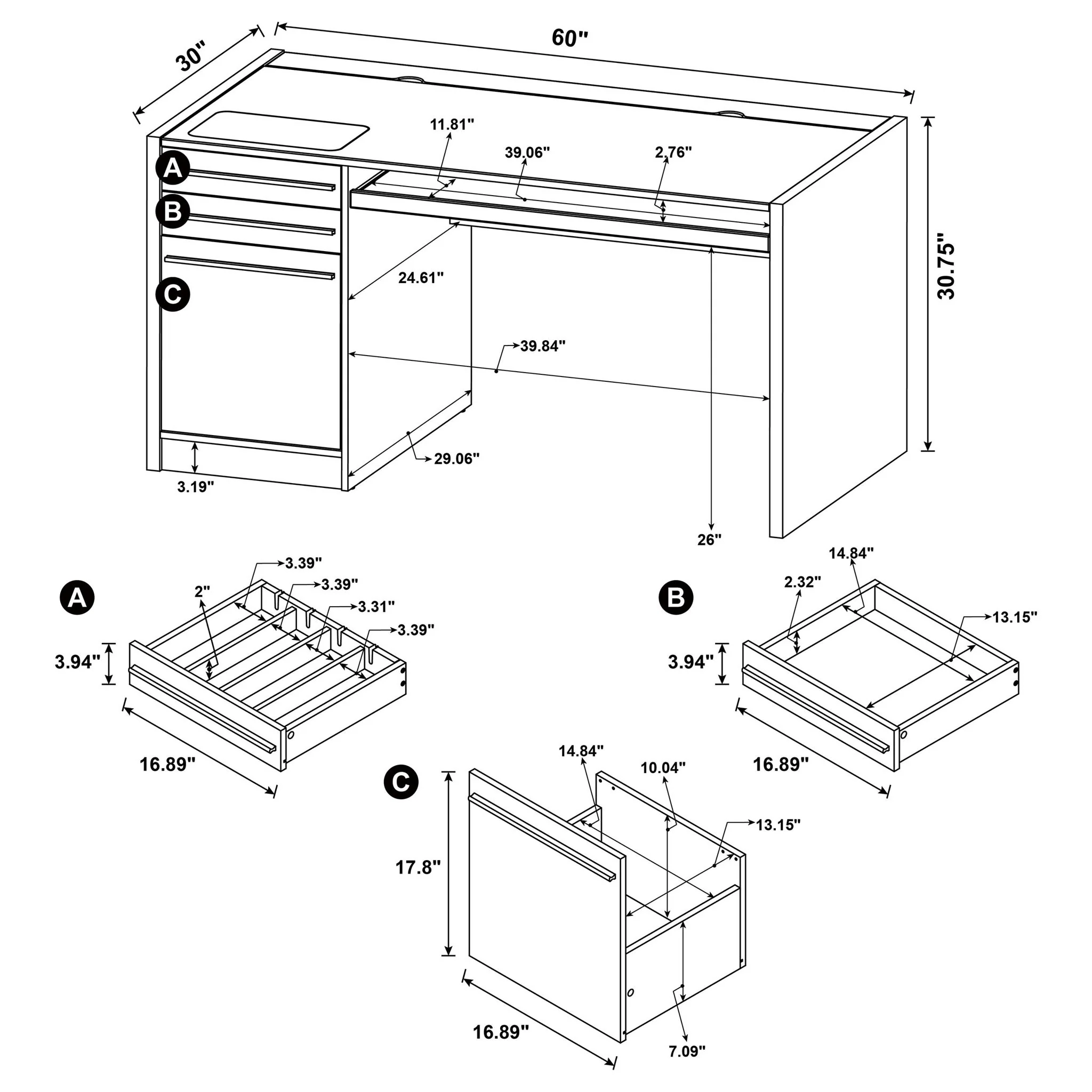 Halston - 3 Drawer Office Computer Desk With Keyboard Tray - Cappuccino - Image 4